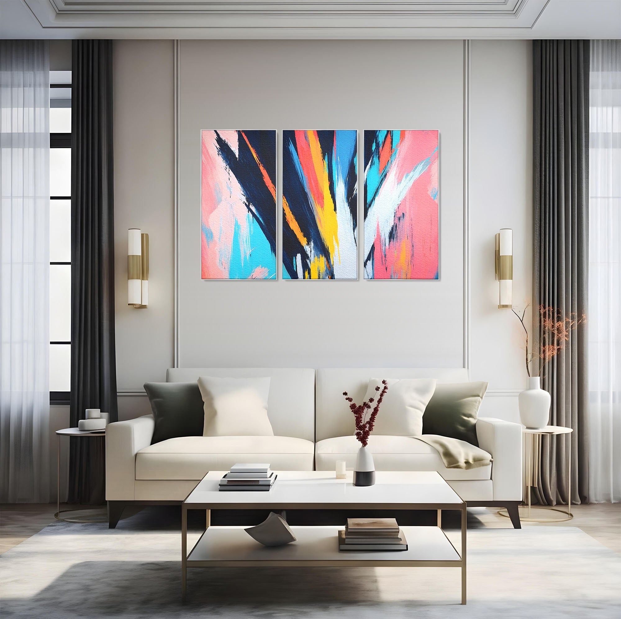 Set 3 Tablouri Canvas Premium LuxCanva® C3-1337, Abstract Dinamic, Abstract, Modern, Energetic, Living, Birou, Culori Vibrante