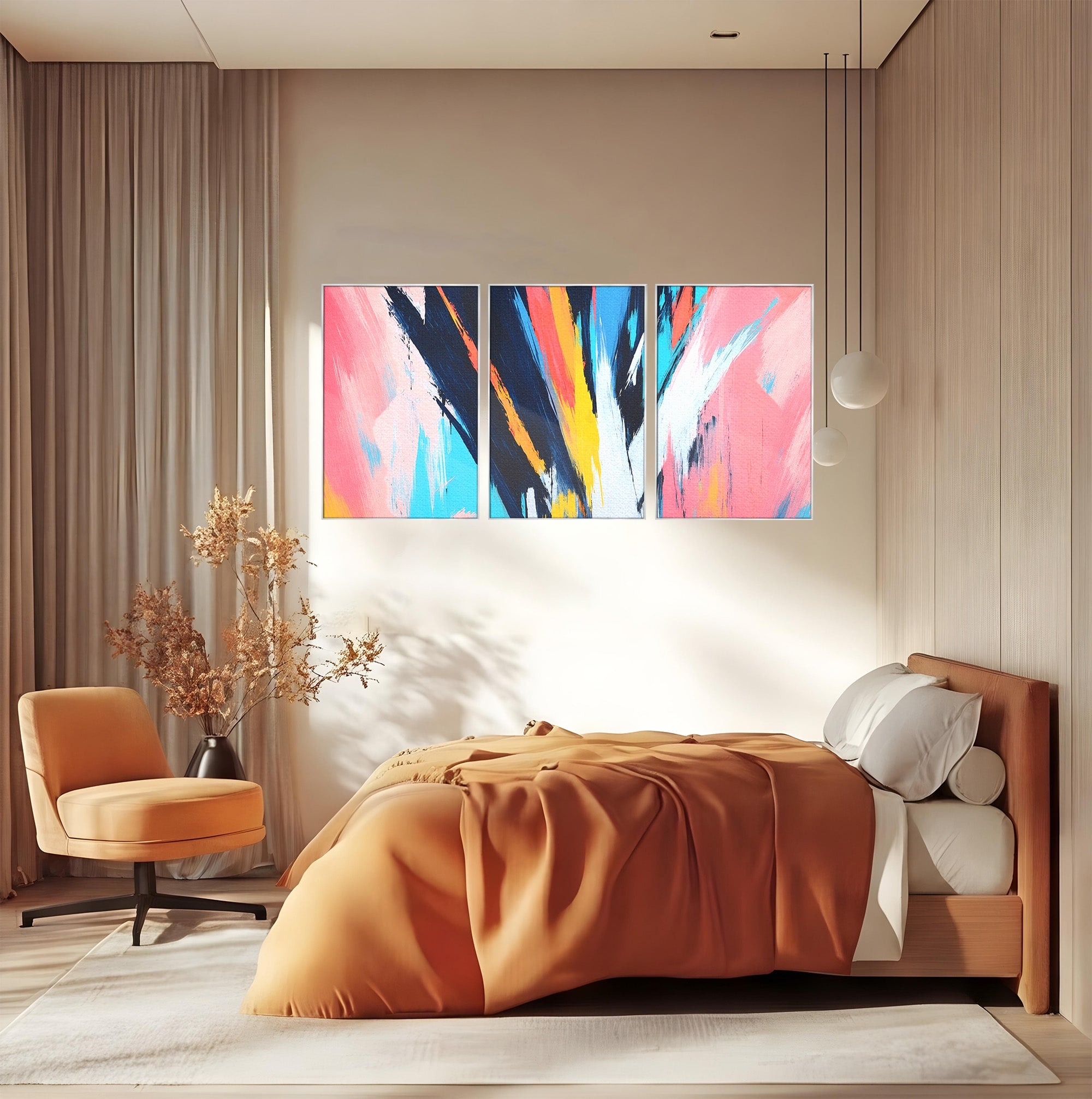 Set 3 Tablouri Canvas Premium LuxCanva® C3-1337, Abstract Dinamic, Abstract, Modern, Energetic, Living, Birou, Culori Vibrante