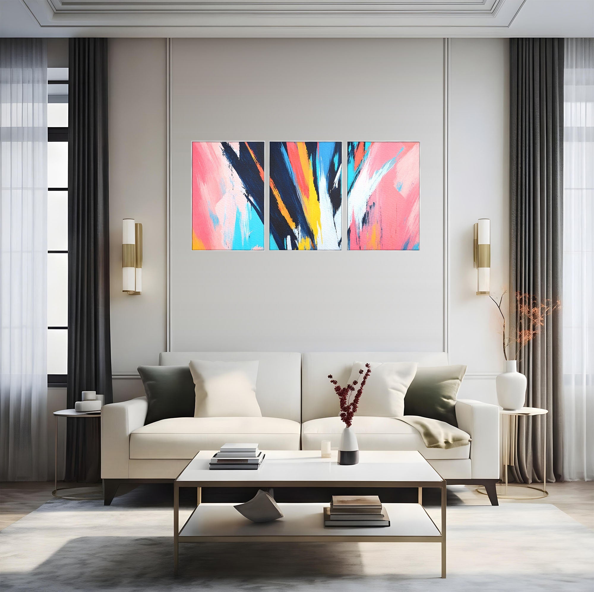 Set 3 Tablouri Canvas Premium LuxCanva® C3-1337, Abstract Dinamic, Abstract, Modern, Energetic, Living, Birou, Culori Vibrante