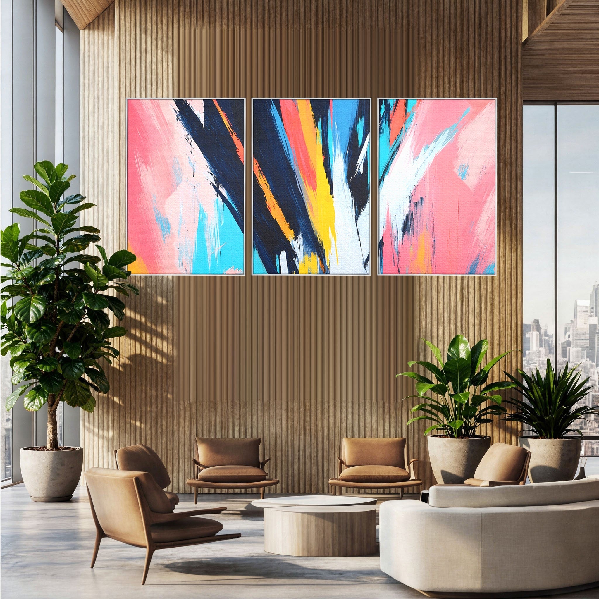 Set 3 Tablouri Canvas Premium LuxCanva® C3-1337, Abstract Dinamic, Abstract, Modern, Energetic, Living, Birou, Culori Vibrante