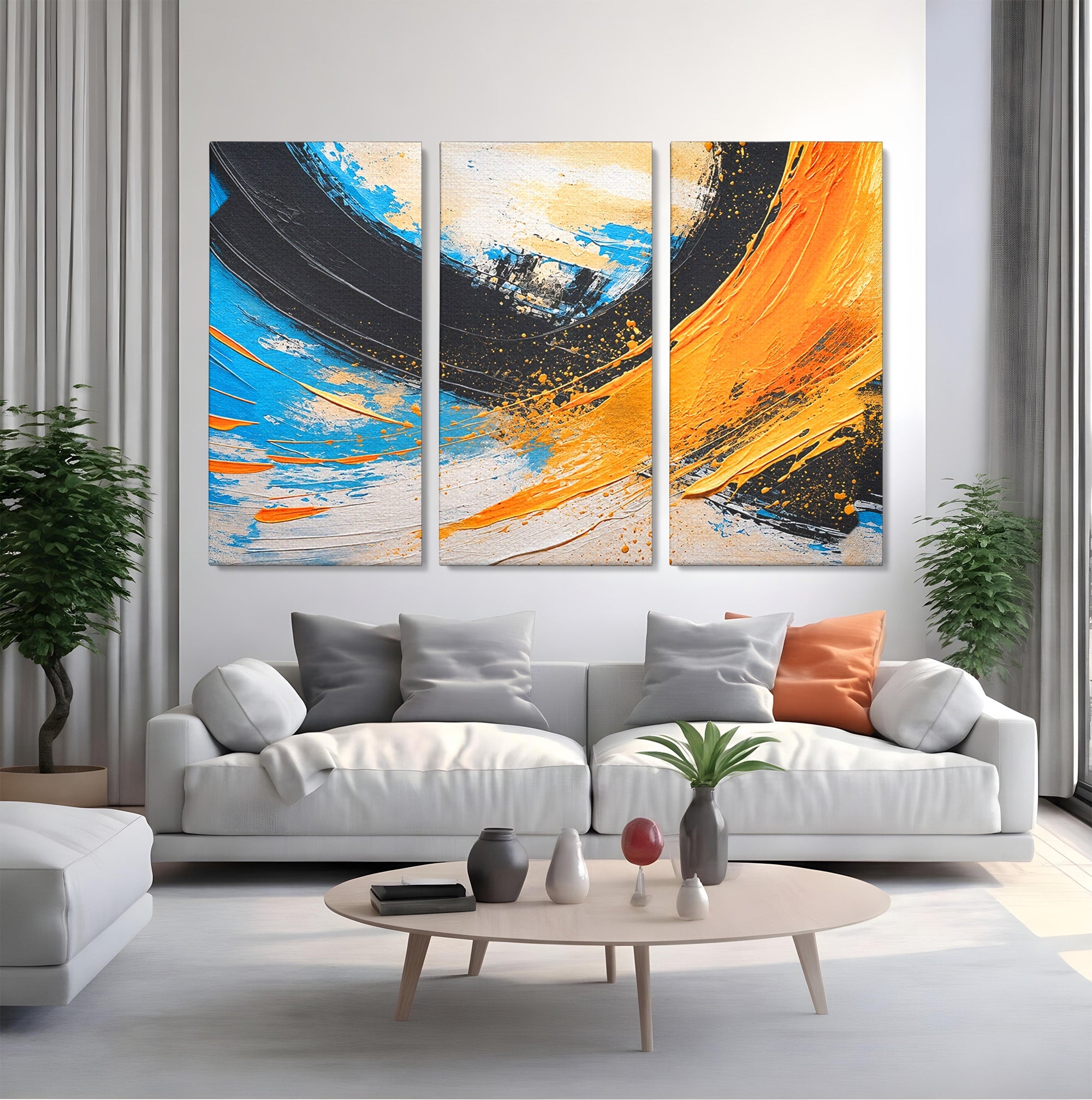 Set 3 Tablouri Canvas Premium LuxCanva® C3-1340, Vortex Abstract, Abstract, Modern, Dinamic, Energetic, Living, Birou, Culori Vibrante