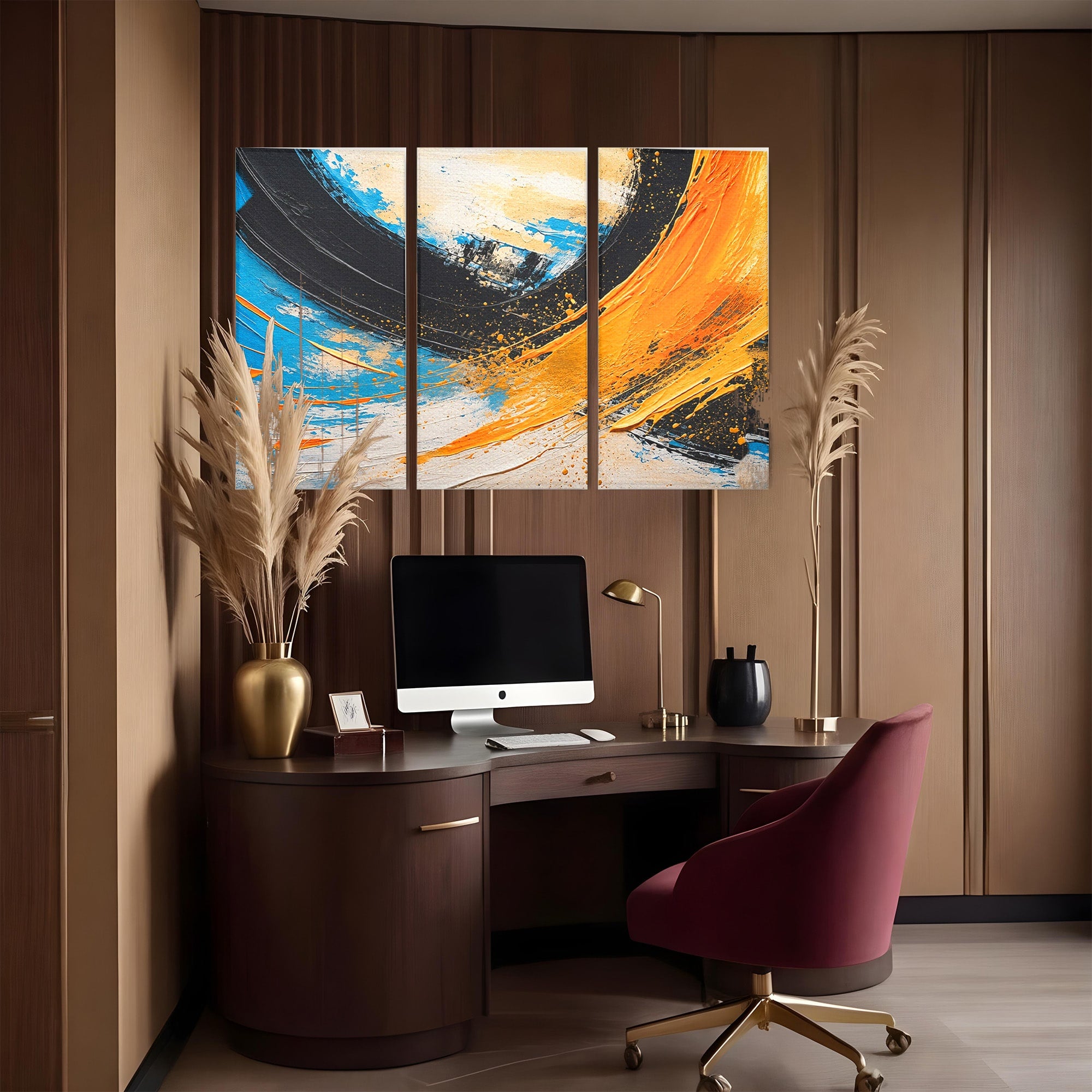Set 3 Tablouri Canvas Premium LuxCanva® C3-1340, Vortex Abstract, Abstract, Modern, Dinamic, Energetic, Living, Birou, Culori Vibrante