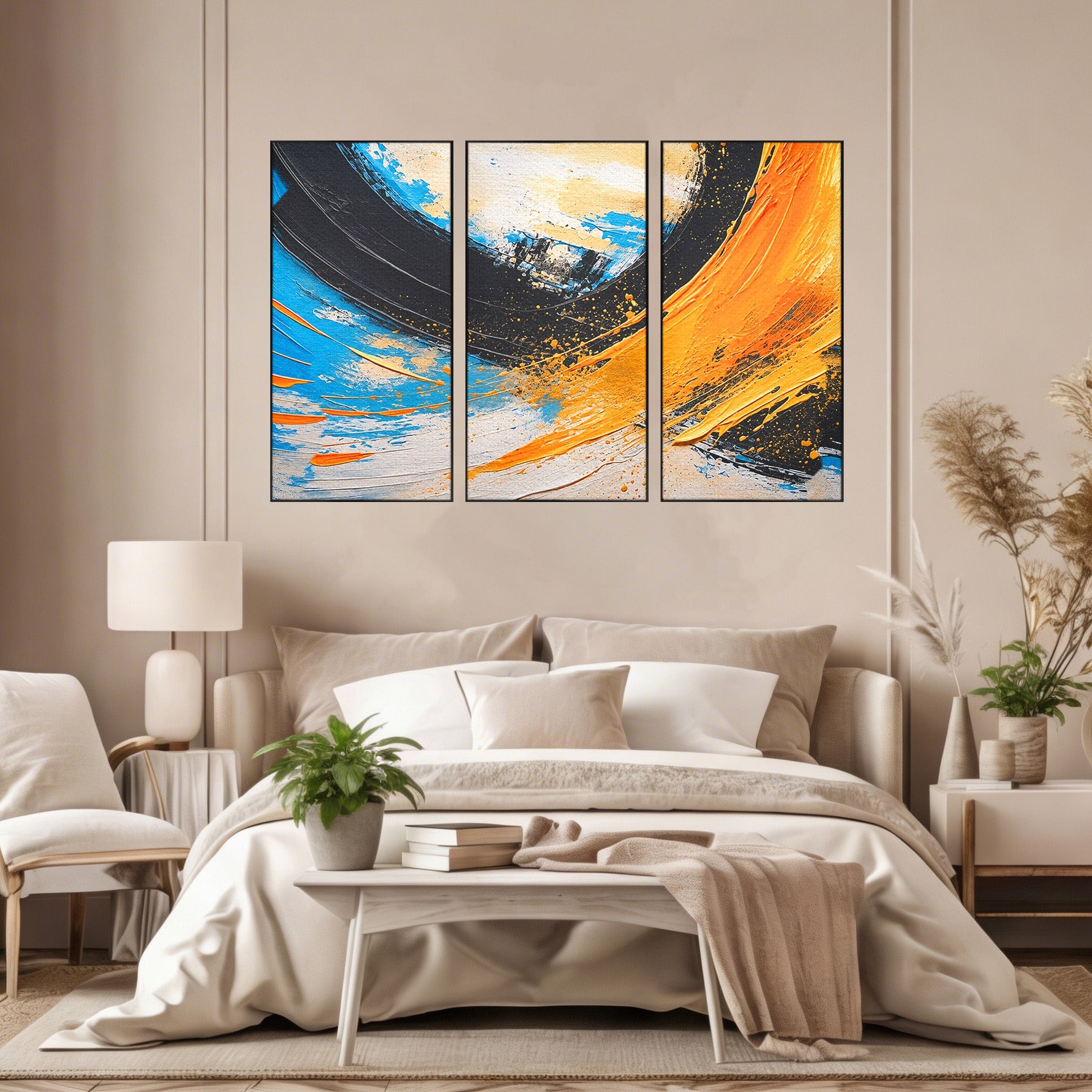 Set 3 Tablouri Canvas Premium LuxCanva® C3-1340, Vortex Abstract, Abstract, Modern, Dinamic, Energetic, Living, Birou, Culori Vibrante