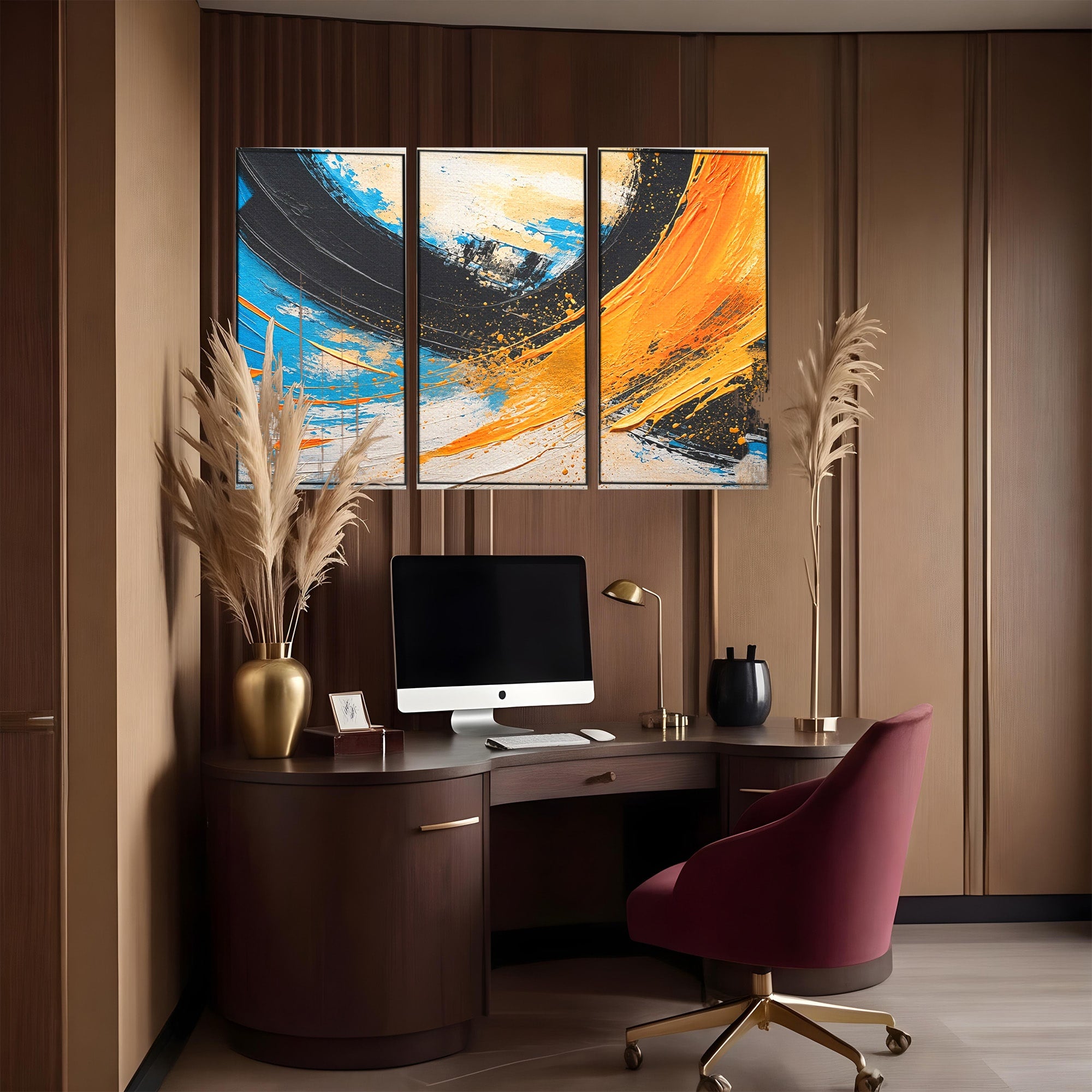 Set 3 Tablouri Canvas Premium LuxCanva® C3-1340, Vortex Abstract, Abstract, Modern, Dinamic, Energetic, Living, Birou, Culori Vibrante