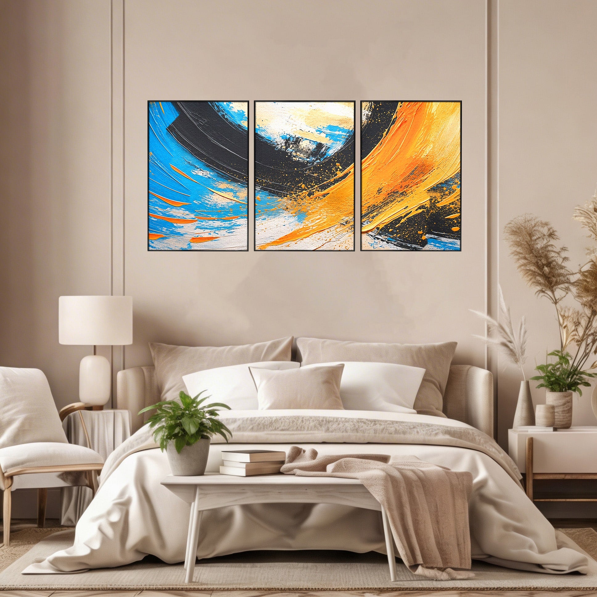 Set 3 Tablouri Canvas Premium LuxCanva® C3-1340, Vortex Abstract, Abstract, Modern, Dinamic, Energetic, Living, Birou, Culori Vibrante