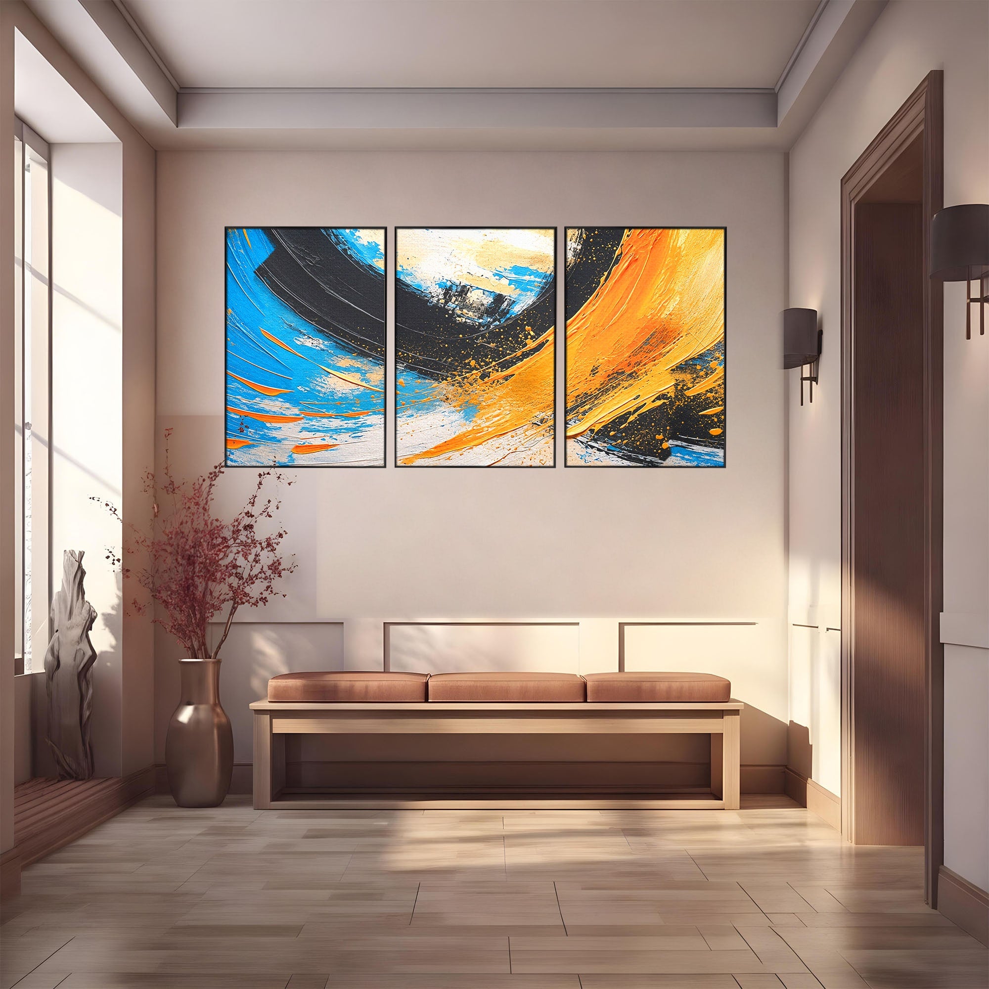 Set 3 Tablouri Canvas Premium LuxCanva® C3-1340, Vortex Abstract, Abstract, Modern, Dinamic, Energetic, Living, Birou, Culori Vibrante