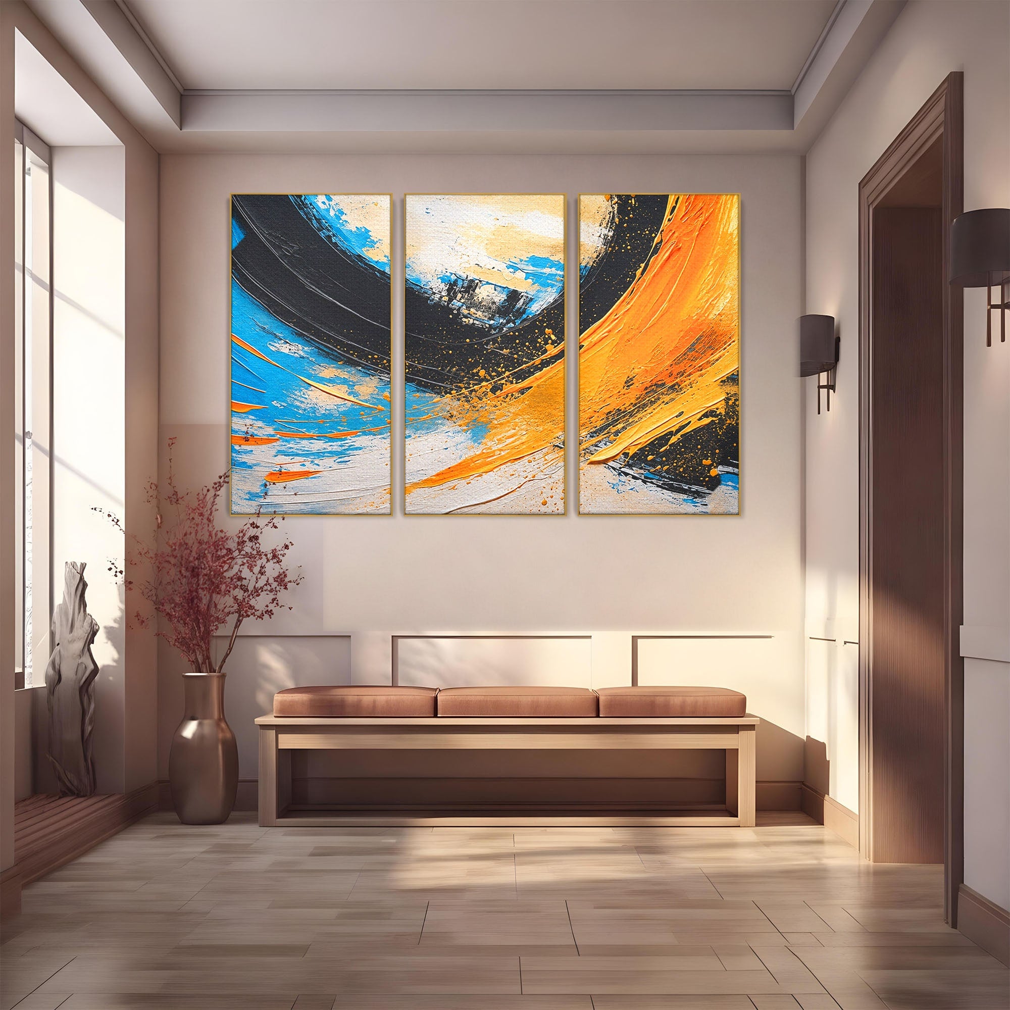 Set 3 Tablouri Canvas Premium LuxCanva® C3-1340, Vortex Abstract, Abstract, Modern, Dinamic, Energetic, Living, Birou, Culori Vibrante
