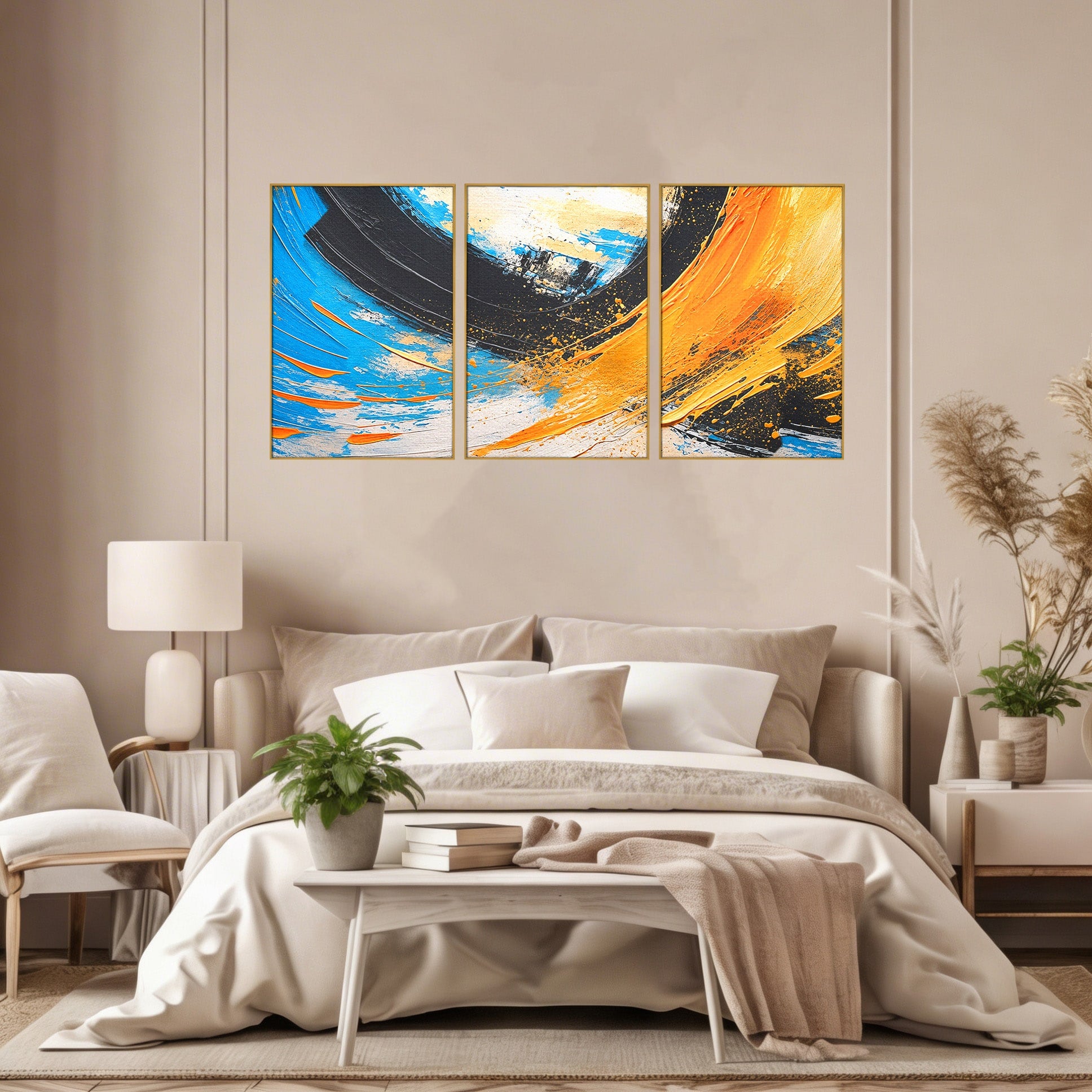 Set 3 Tablouri Canvas Premium LuxCanva® C3-1340, Vortex Abstract, Abstract, Modern, Dinamic, Energetic, Living, Birou, Culori Vibrante