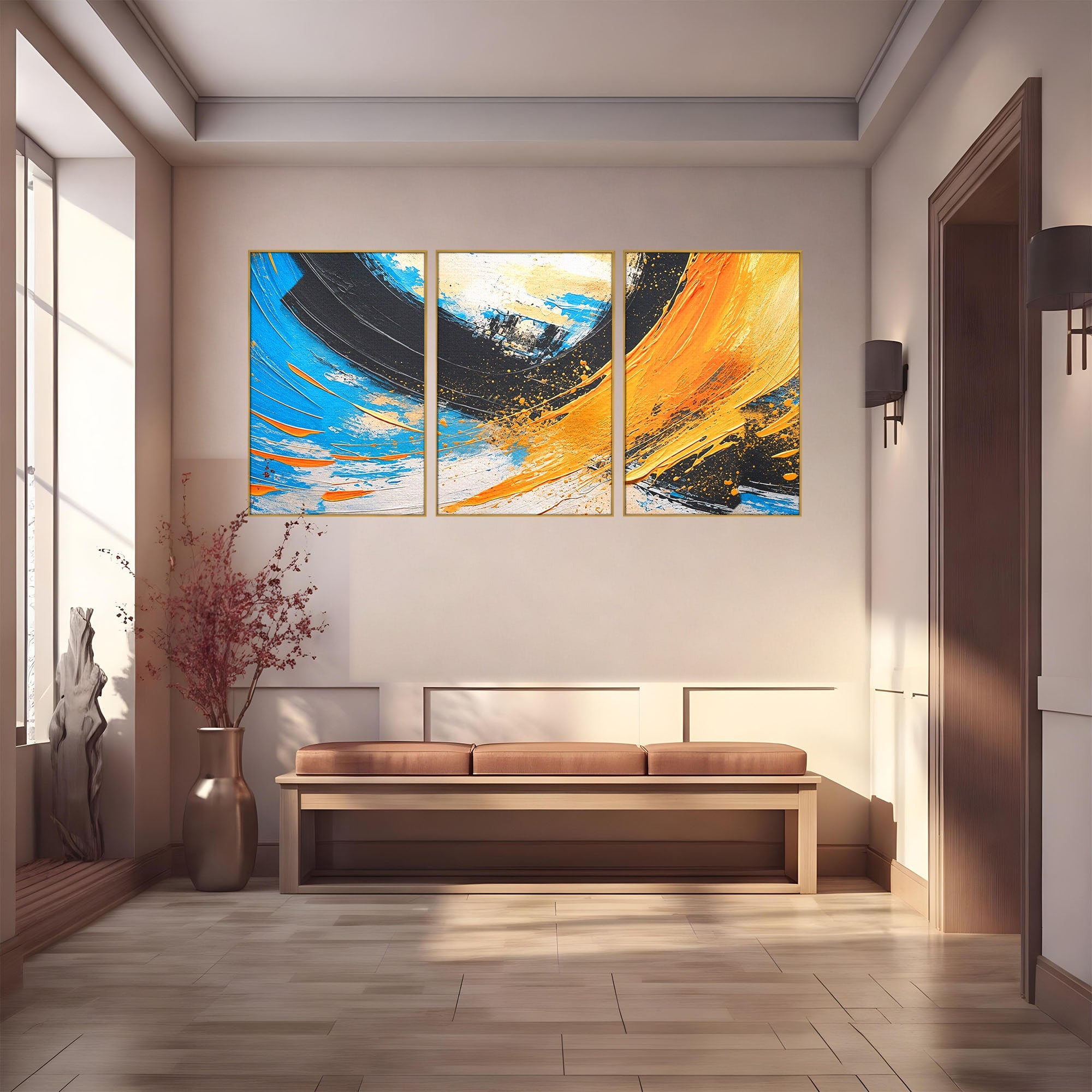 Set 3 Tablouri Canvas Premium LuxCanva® C3-1340, Vortex Abstract, Abstract, Modern, Dinamic, Energetic, Living, Birou, Culori Vibrante