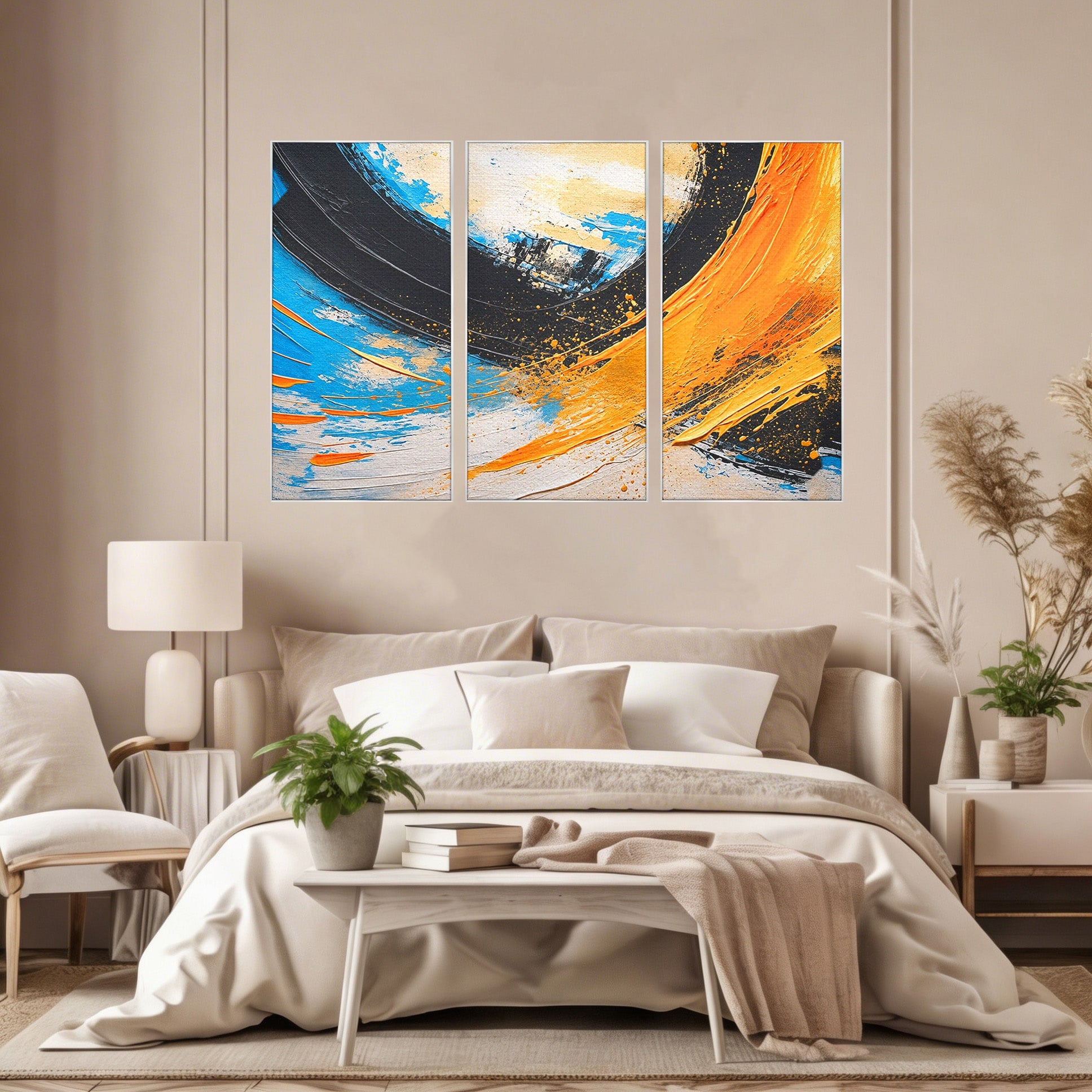 Set 3 Tablouri Canvas Premium LuxCanva® C3-1340, Vortex Abstract, Abstract, Modern, Dinamic, Energetic, Living, Birou, Culori Vibrante