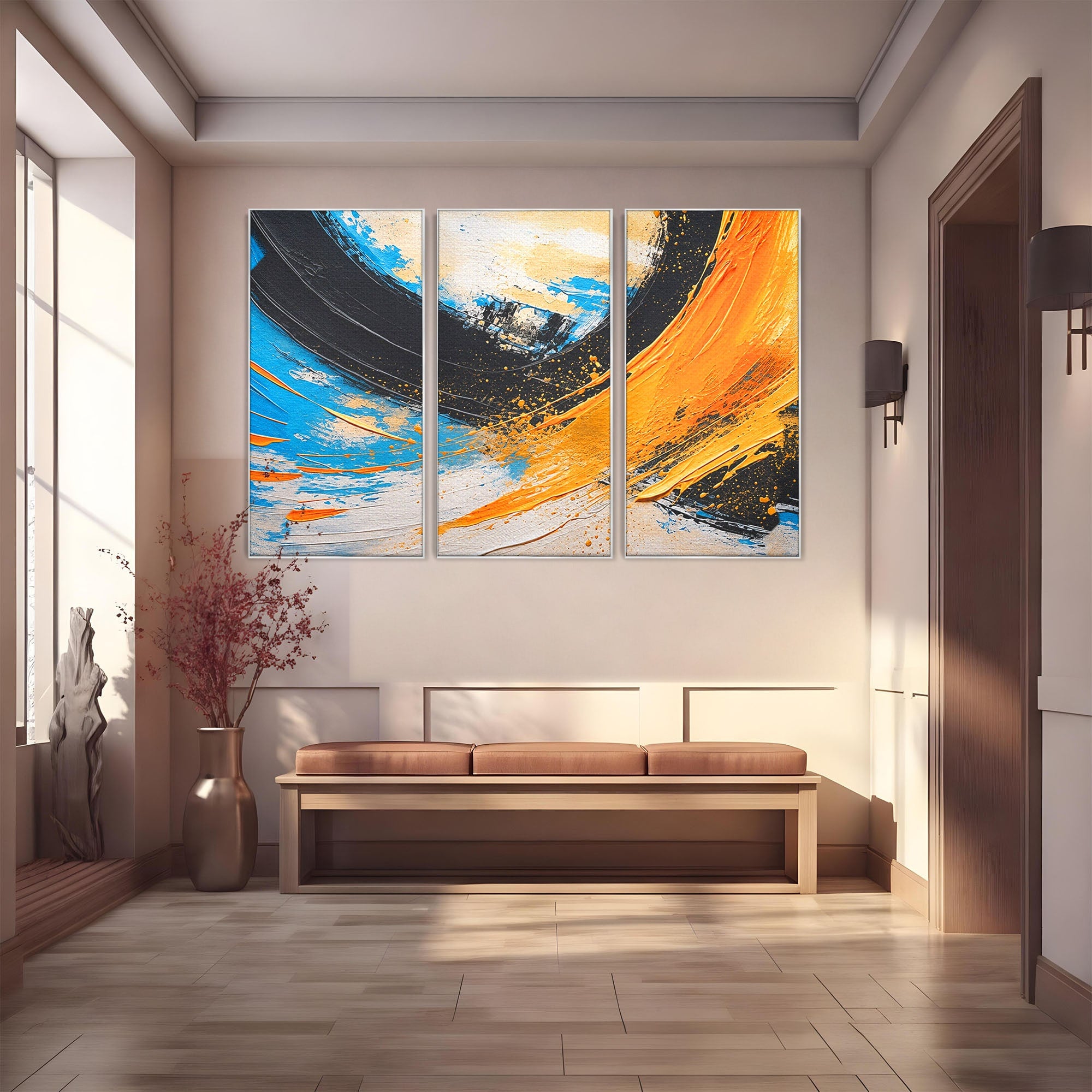 Set 3 Tablouri Canvas Premium LuxCanva® C3-1340, Vortex Abstract, Abstract, Modern, Dinamic, Energetic, Living, Birou, Culori Vibrante