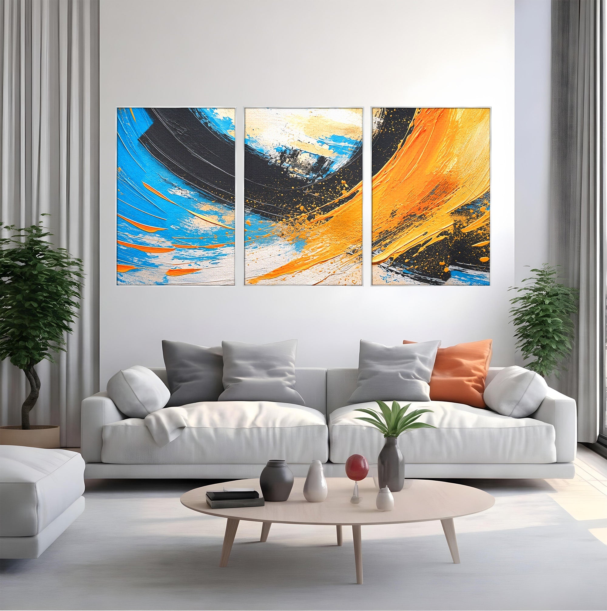Set 3 Tablouri Canvas Premium LuxCanva® C3-1340, Vortex Abstract, Abstract, Modern, Dinamic, Energetic, Living, Birou, Culori Vibrante