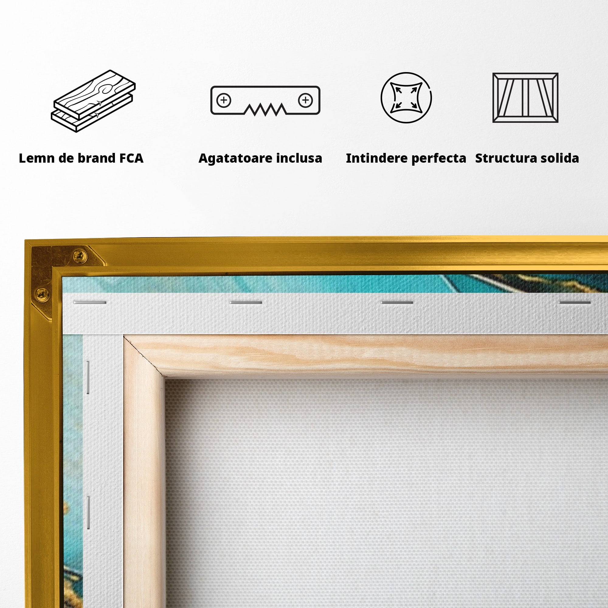 Set 3 Tablouri Canvas Premium LuxCanva® C3-1343, Flux De Aur, Abstract, Arta, Modern, Eleganta, Living, Birou, Culori Vibrante