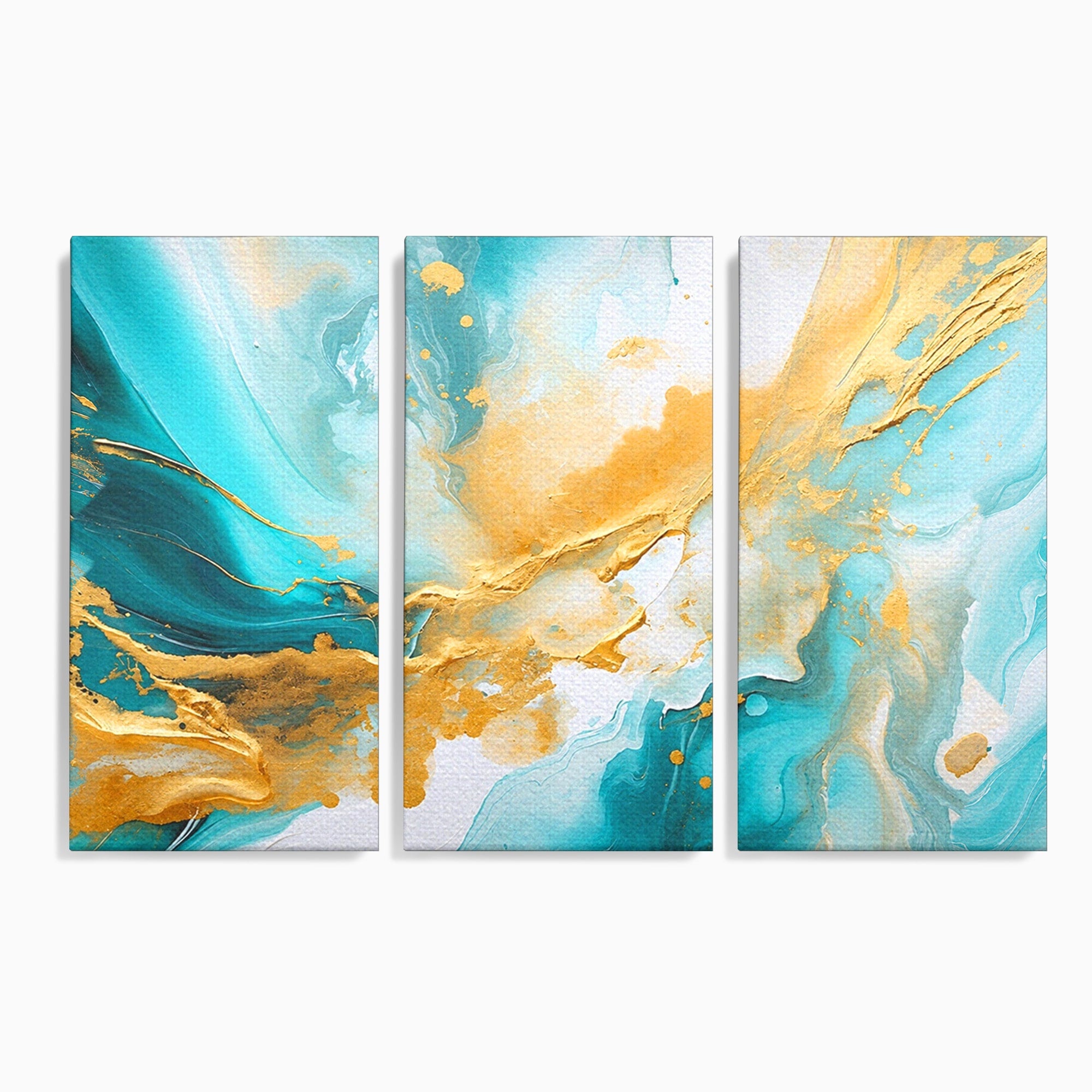 Set 3 Tablouri Canvas Premium LuxCanva® C3-1343, Flux De Aur, Abstract, Arta, Modern, Eleganta, Living, Birou, Culori Vibrante