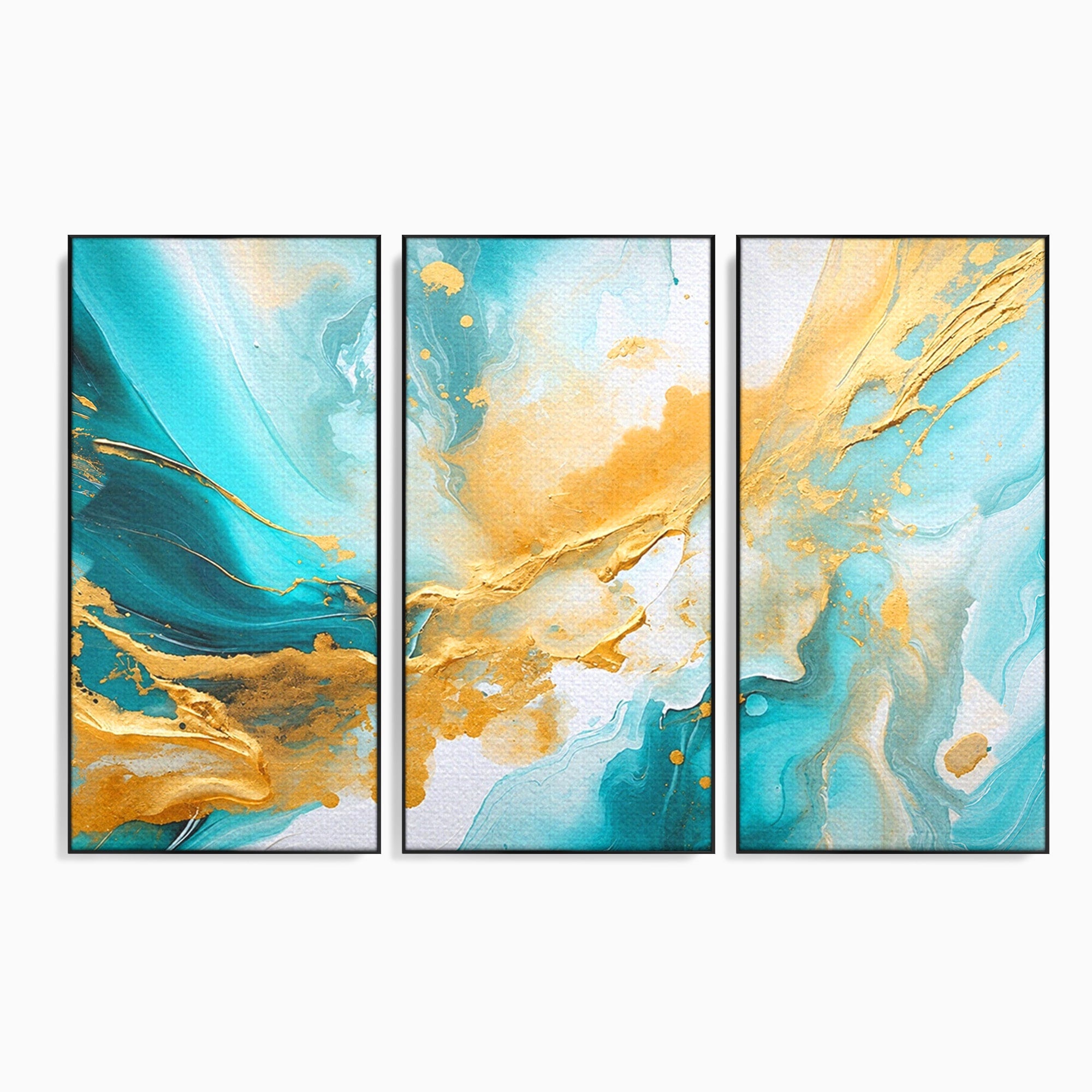 Set 3 Tablouri Canvas Premium LuxCanva® C3-1343, Flux De Aur, Abstract, Arta, Modern, Eleganta, Living, Birou, Culori Vibrante
