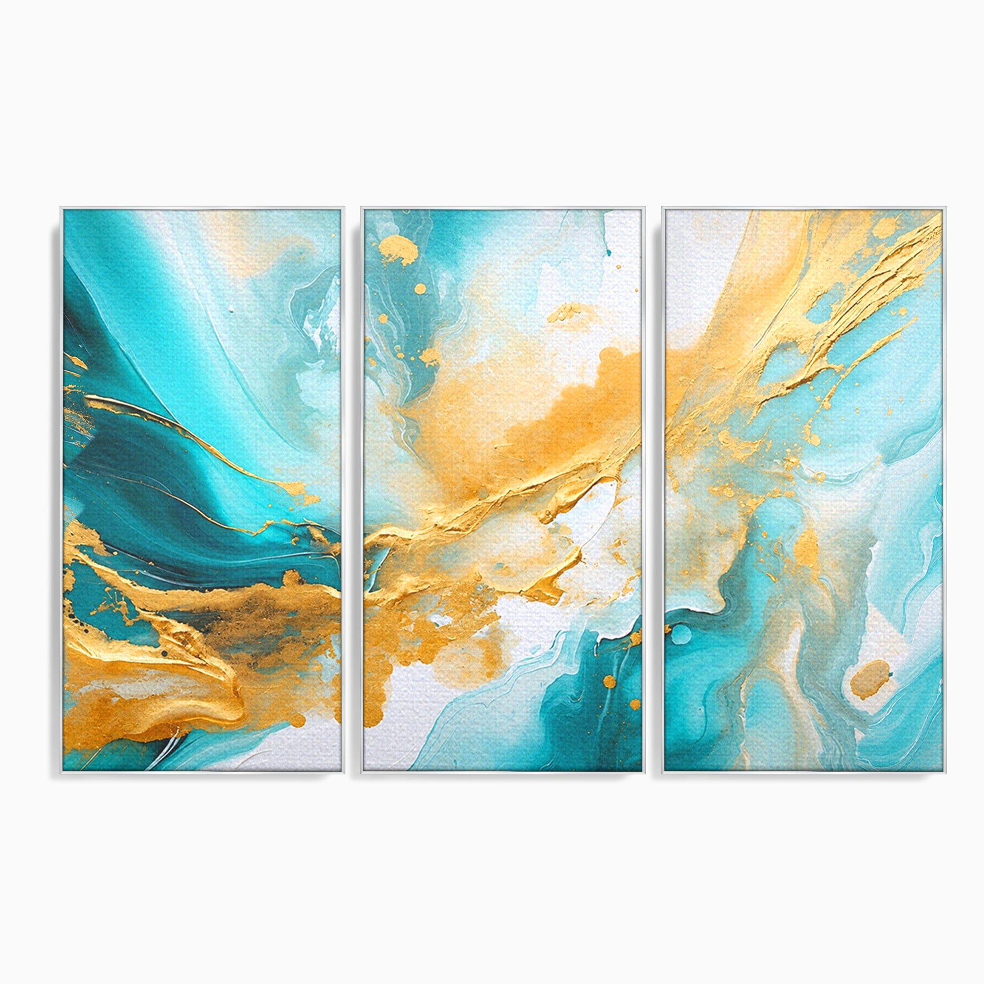 Set 3 Tablouri Canvas Premium LuxCanva® C3-1343, Flux De Aur, Abstract, Arta, Modern, Eleganta, Living, Birou, Culori Vibrante