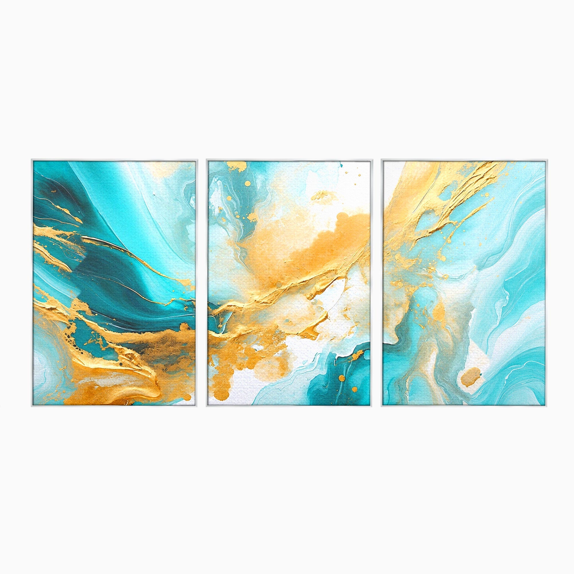 Set 3 Tablouri Canvas Premium LuxCanva® C3-1343, Flux De Aur, Abstract, Arta, Modern, Eleganta, Living, Birou, Culori Vibrante