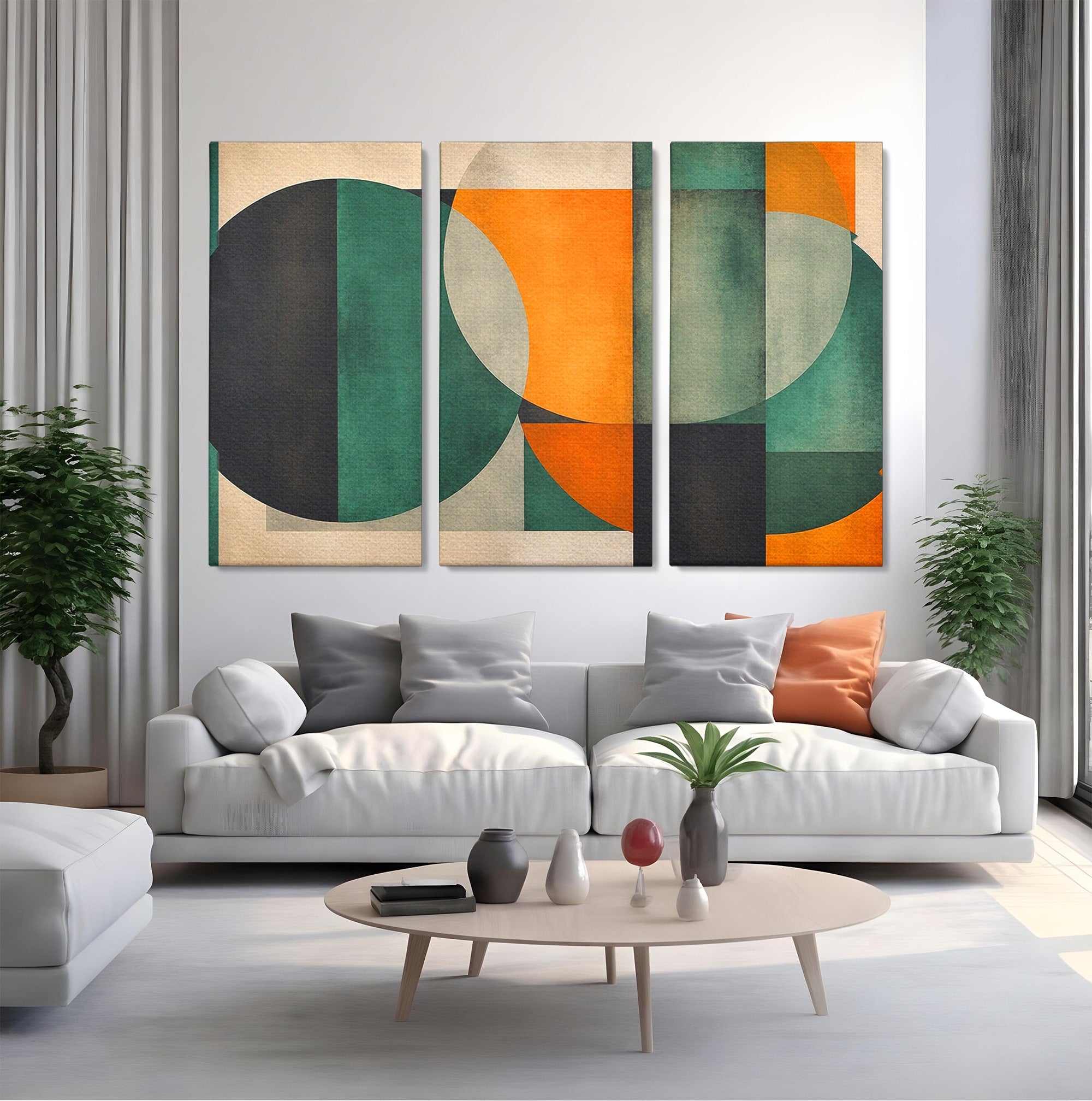 Set 3 Tablouri Canvas Premium LuxCanva® C3-1345, Forme Geometrice Abstracte, Abstract, Geometric, Modern, Arta, Birou, Culori Vibrante