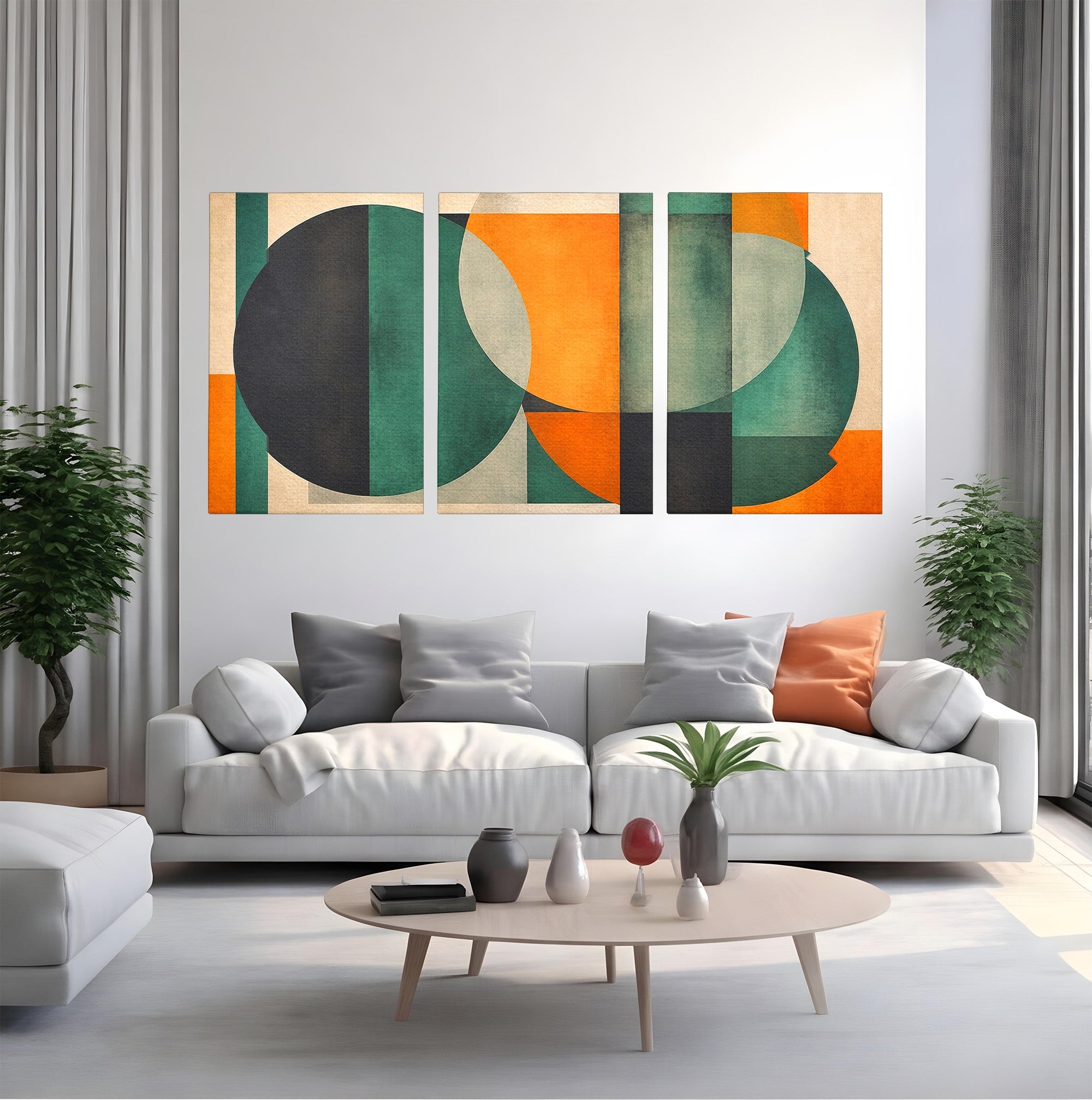 Set 3 Tablouri Canvas Premium LuxCanva® C3-1345, Forme Geometrice Abstracte, Abstract, Geometric, Modern, Arta, Birou, Culori Vibrante