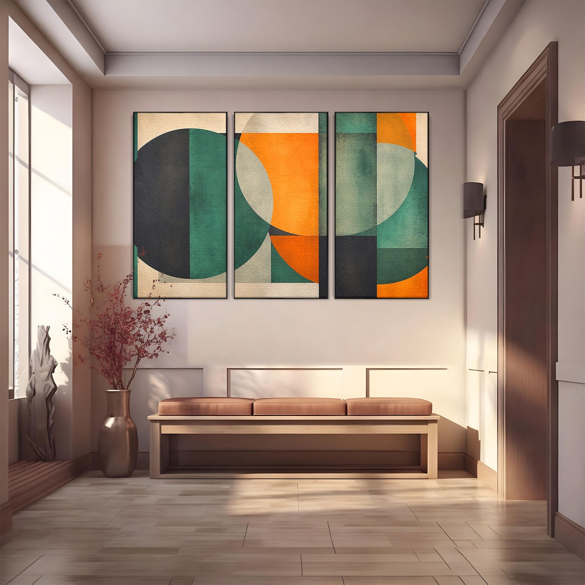 Set 3 Tablouri Canvas Premium LuxCanva® C3-1345, Forme Geometrice Abstracte, Abstract, Geometric, Modern, Arta, Birou, Culori Vibrante