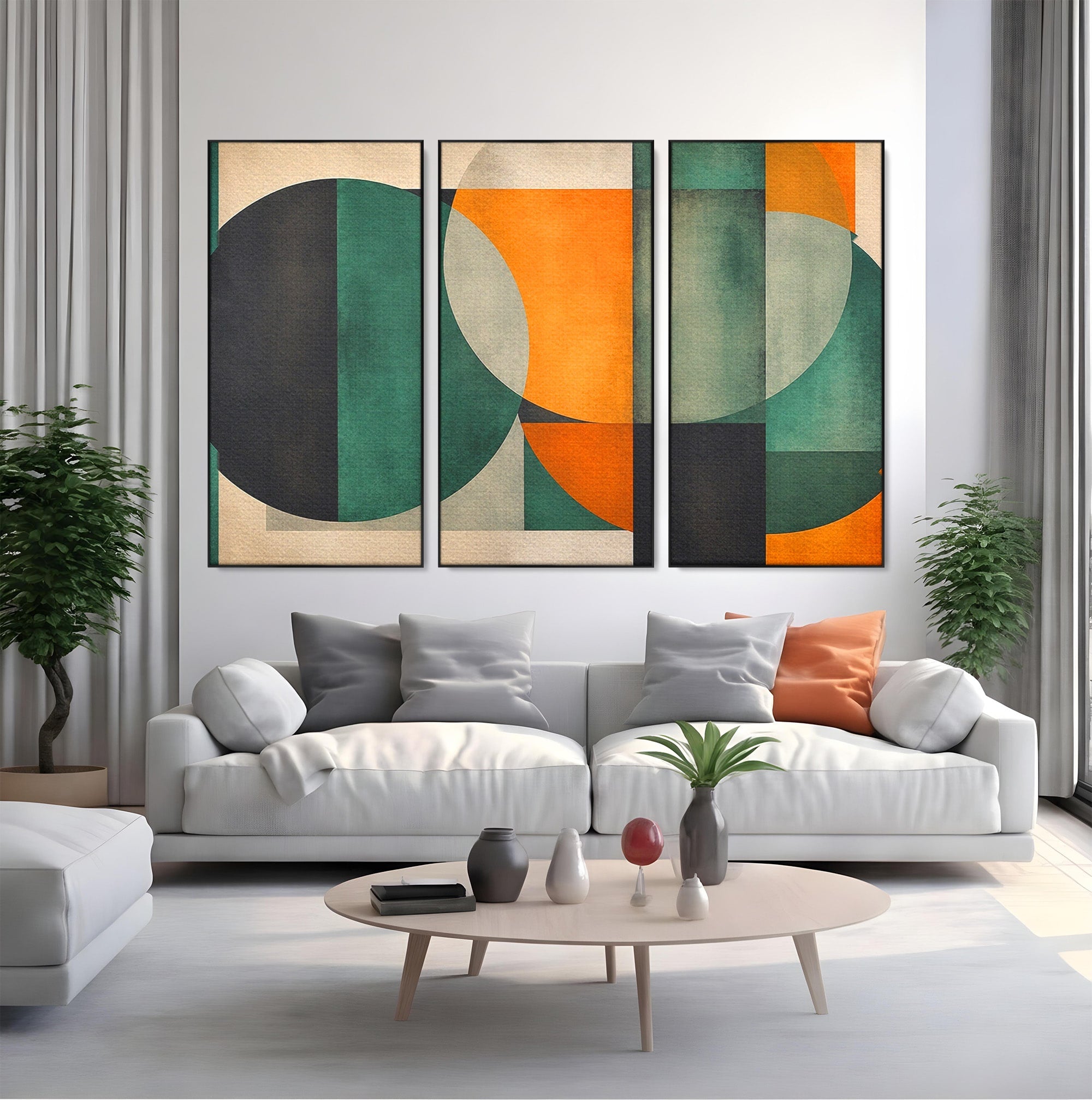 Set 3 Tablouri Canvas Premium LuxCanva® C3-1345, Forme Geometrice Abstracte, Abstract, Geometric, Modern, Arta, Birou, Culori Vibrante