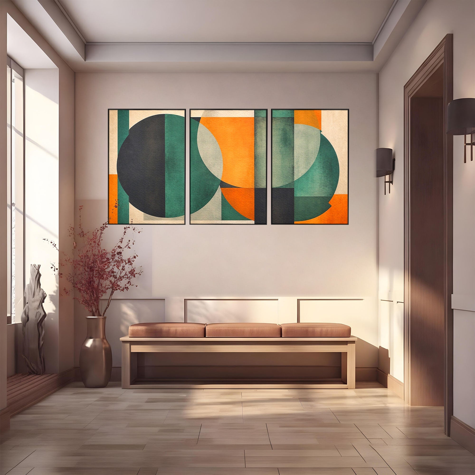Set 3 Tablouri Canvas Premium LuxCanva® C3-1345, Forme Geometrice Abstracte, Abstract, Geometric, Modern, Arta, Birou, Culori Vibrante