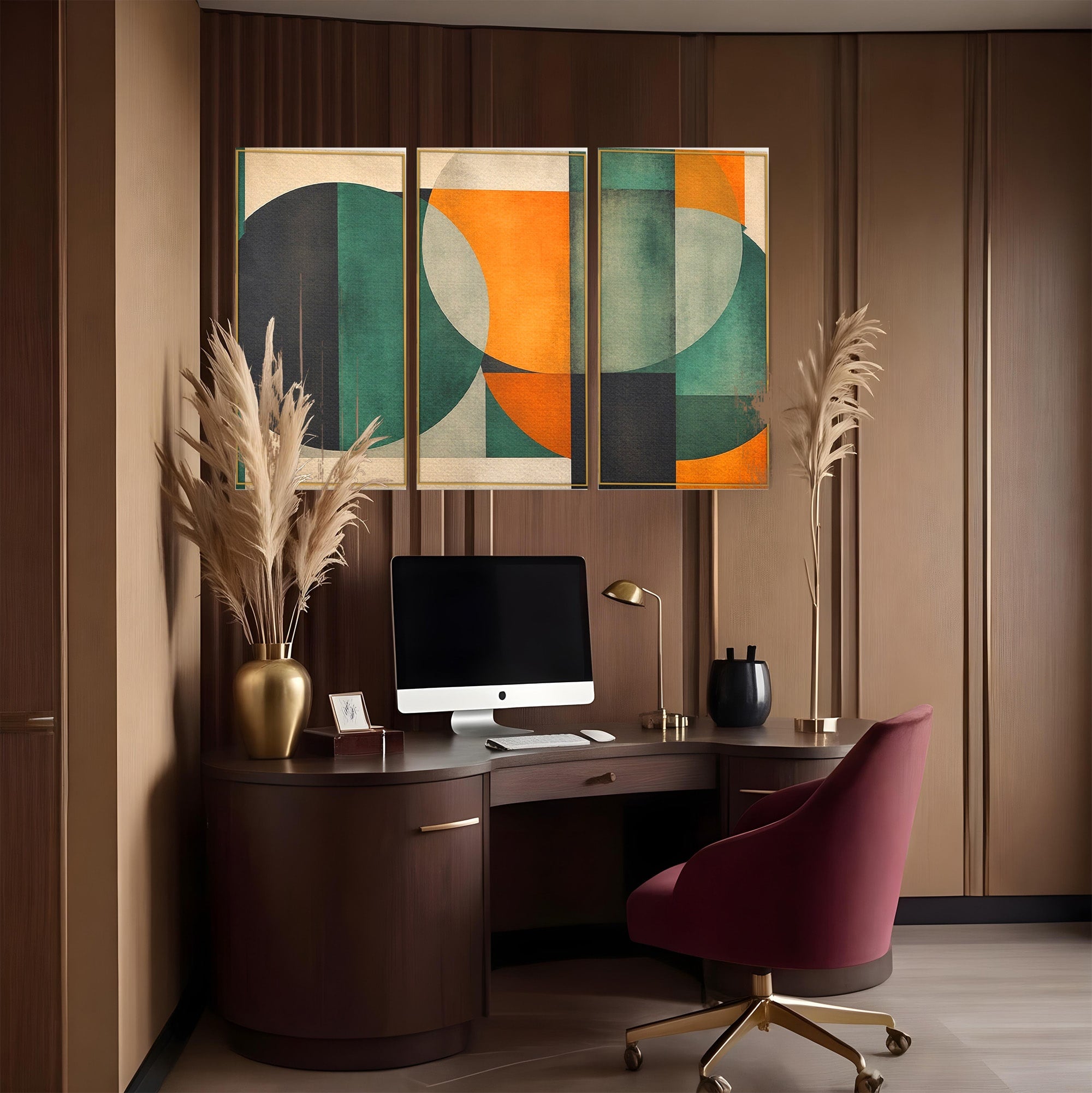 Set 3 Tablouri Canvas Premium LuxCanva® C3-1345, Forme Geometrice Abstracte, Abstract, Geometric, Modern, Arta, Birou, Culori Vibrante