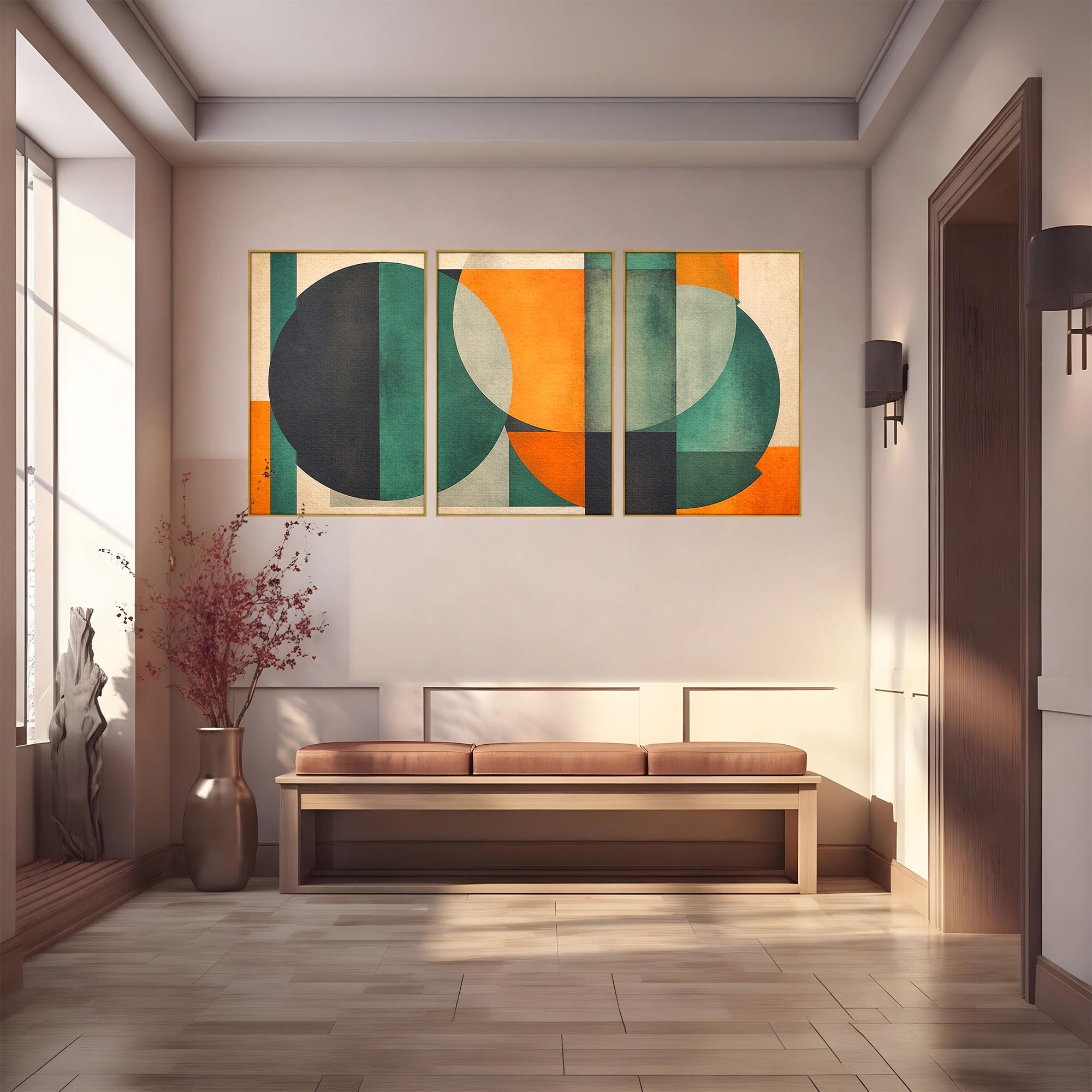 Set 3 Tablouri Canvas Premium LuxCanva® C3-1345, Forme Geometrice Abstracte, Abstract, Geometric, Modern, Arta, Birou, Culori Vibrante