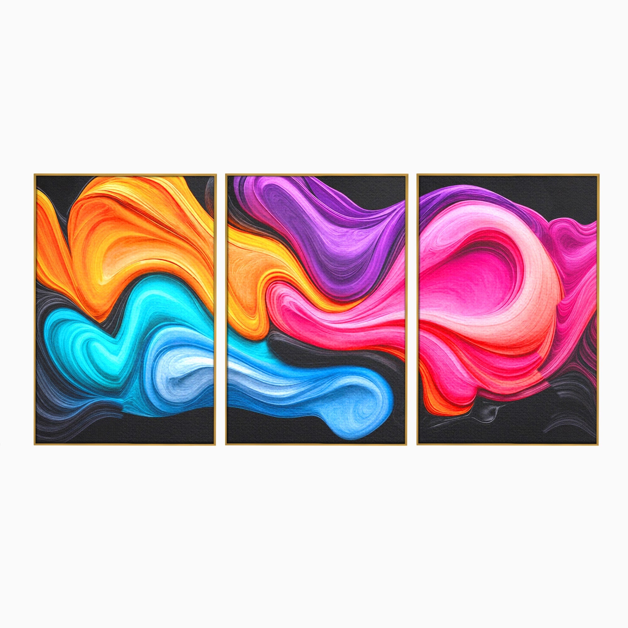 Set 3 Tablouri Canvas Premium LuxCanva® C3-1348, Vortexul Culorilor, Abstract, Culori, Vibrante, Arta, Living, Culori Vibrante