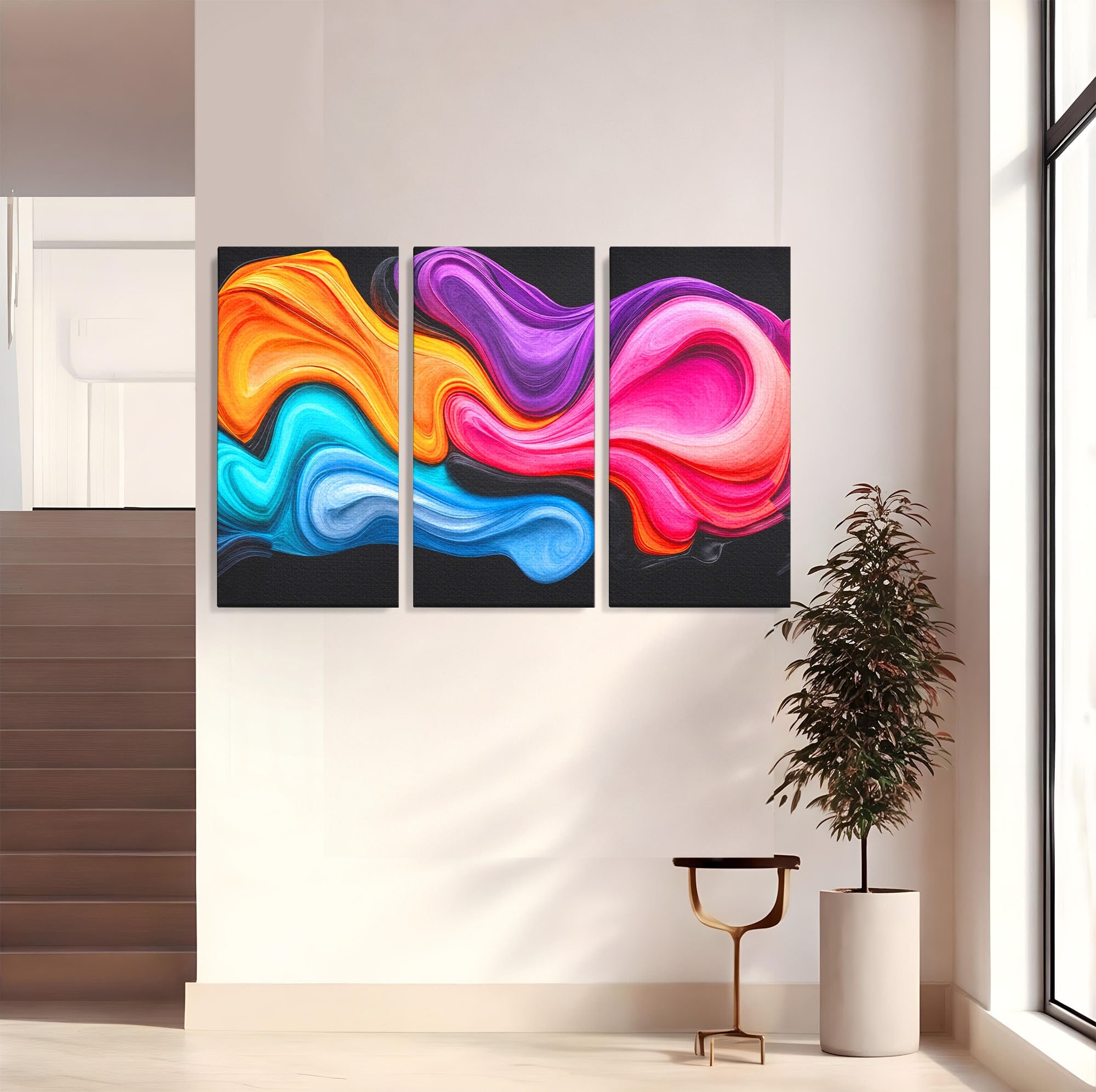 Set 3 Tablouri Canvas Premium LuxCanva® C3-1348, Vortexul Culorilor, Abstract, Culori, Vibrante, Arta, Living, Culori Vibrante