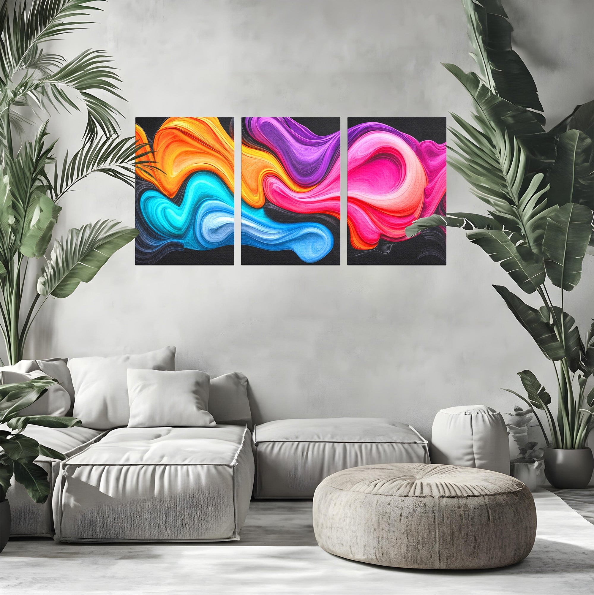 Set 3 Tablouri Canvas Premium LuxCanva® C3-1348, Vortexul Culorilor, Abstract, Culori, Vibrante, Arta, Living, Culori Vibrante