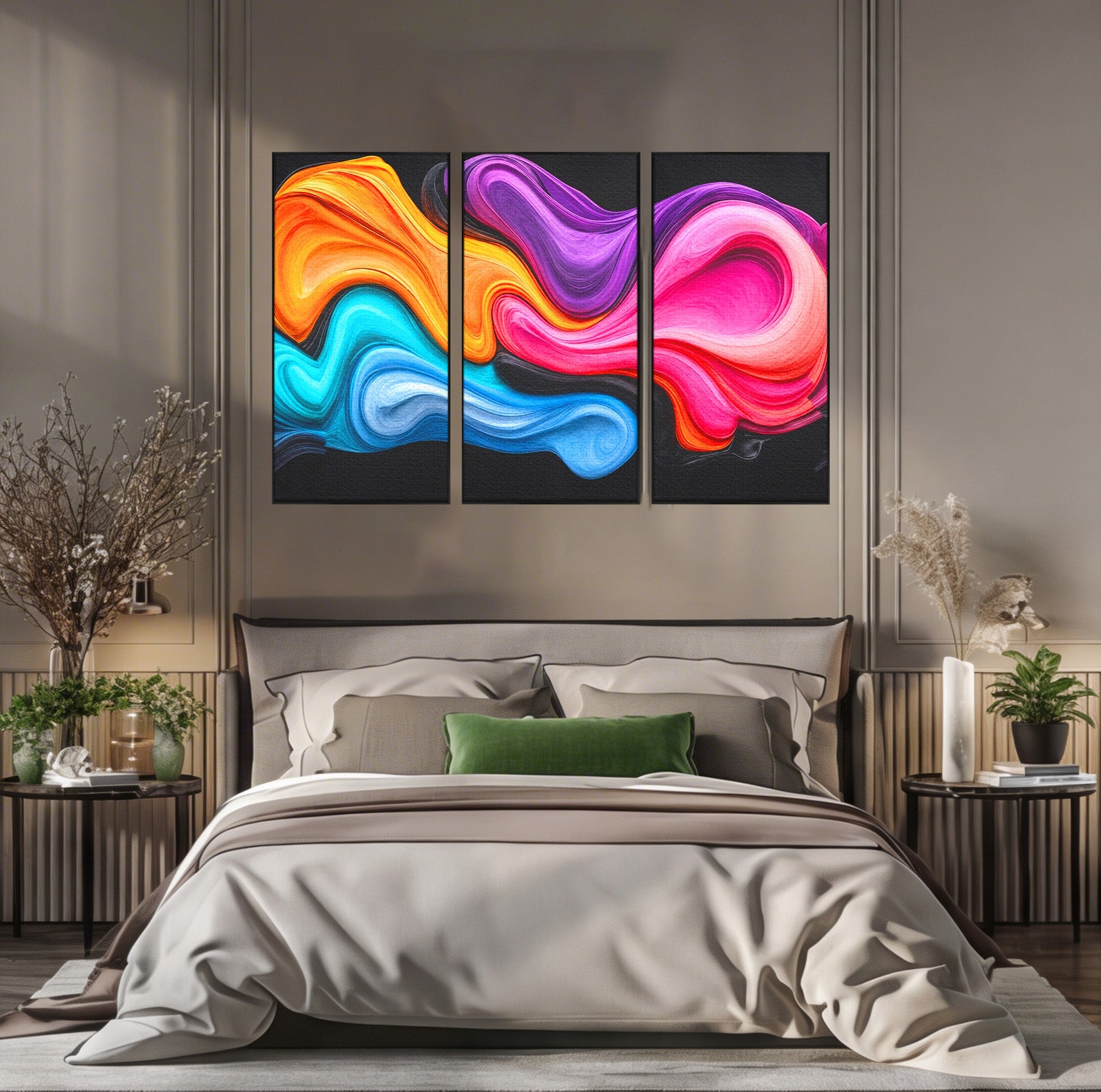 Set 3 Tablouri Canvas Premium LuxCanva® C3-1348, Vortexul Culorilor, Abstract, Culori, Vibrante, Arta, Living, Culori Vibrante