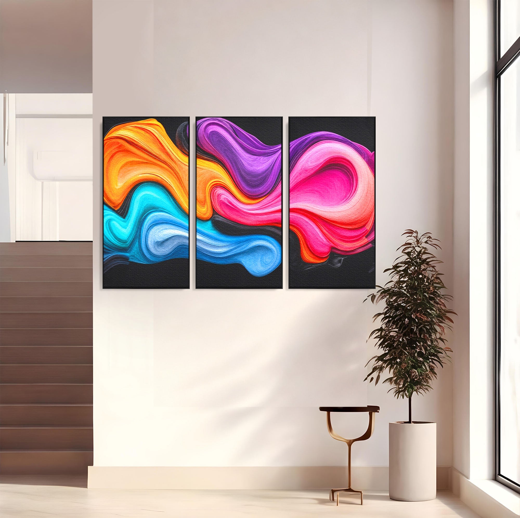 Set 3 Tablouri Canvas Premium LuxCanva® C3-1348, Vortexul Culorilor, Abstract, Culori, Vibrante, Arta, Living, Culori Vibrante