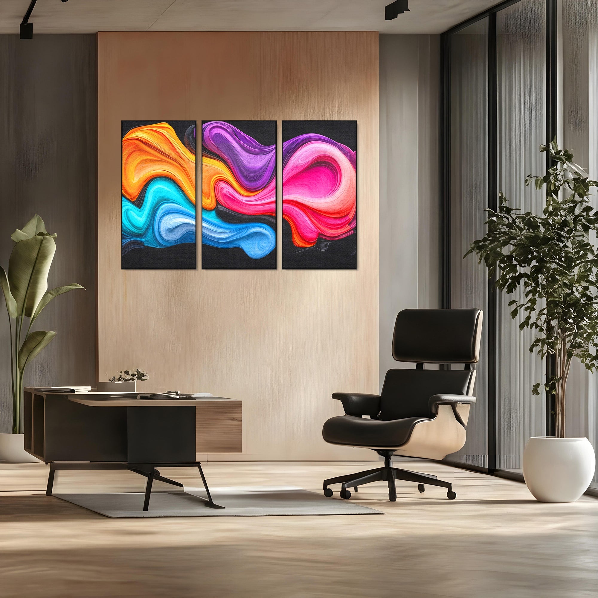 Set 3 Tablouri Canvas Premium LuxCanva® C3-1348, Vortexul Culorilor, Abstract, Culori, Vibrante, Arta, Living, Culori Vibrante