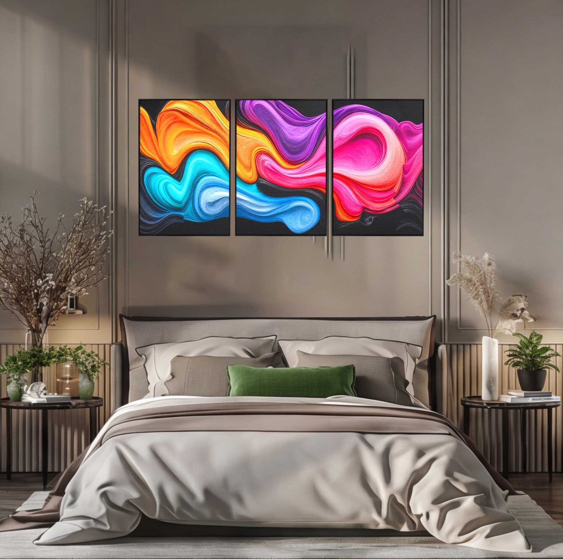 Set 3 Tablouri Canvas Premium LuxCanva® C3-1348, Vortexul Culorilor, Abstract, Culori, Vibrante, Arta, Living, Culori Vibrante