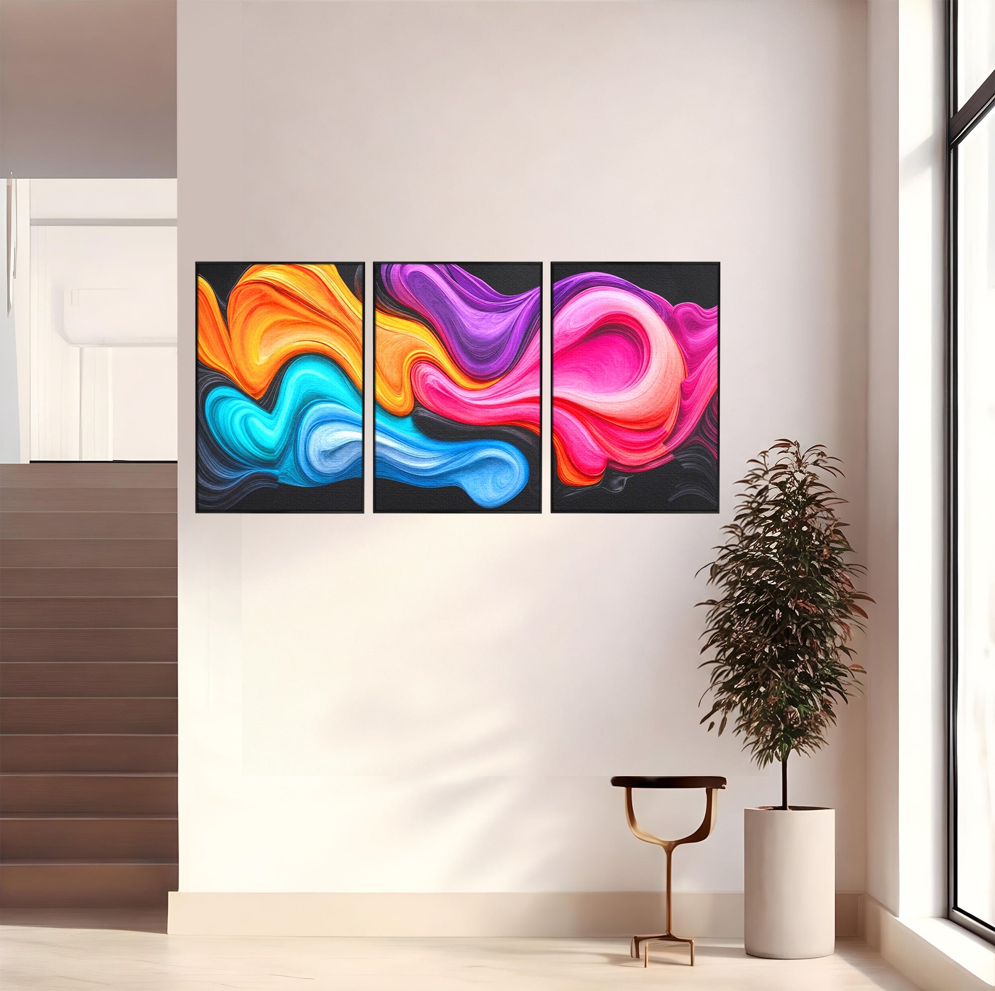 Set 3 Tablouri Canvas Premium LuxCanva® C3-1348, Vortexul Culorilor, Abstract, Culori, Vibrante, Arta, Living, Culori Vibrante