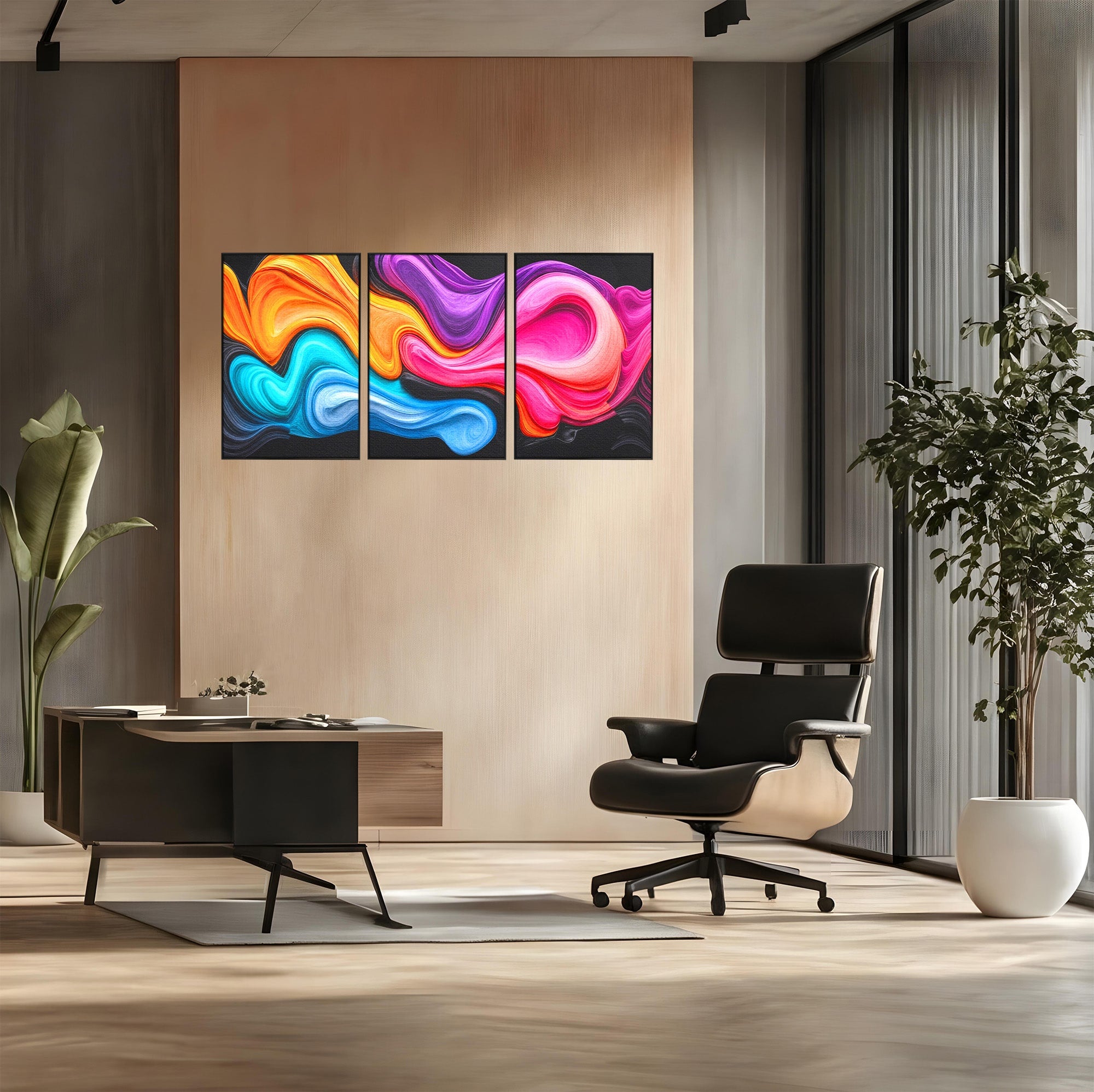 Set 3 Tablouri Canvas Premium LuxCanva® C3-1348, Vortexul Culorilor, Abstract, Culori, Vibrante, Arta, Living, Culori Vibrante