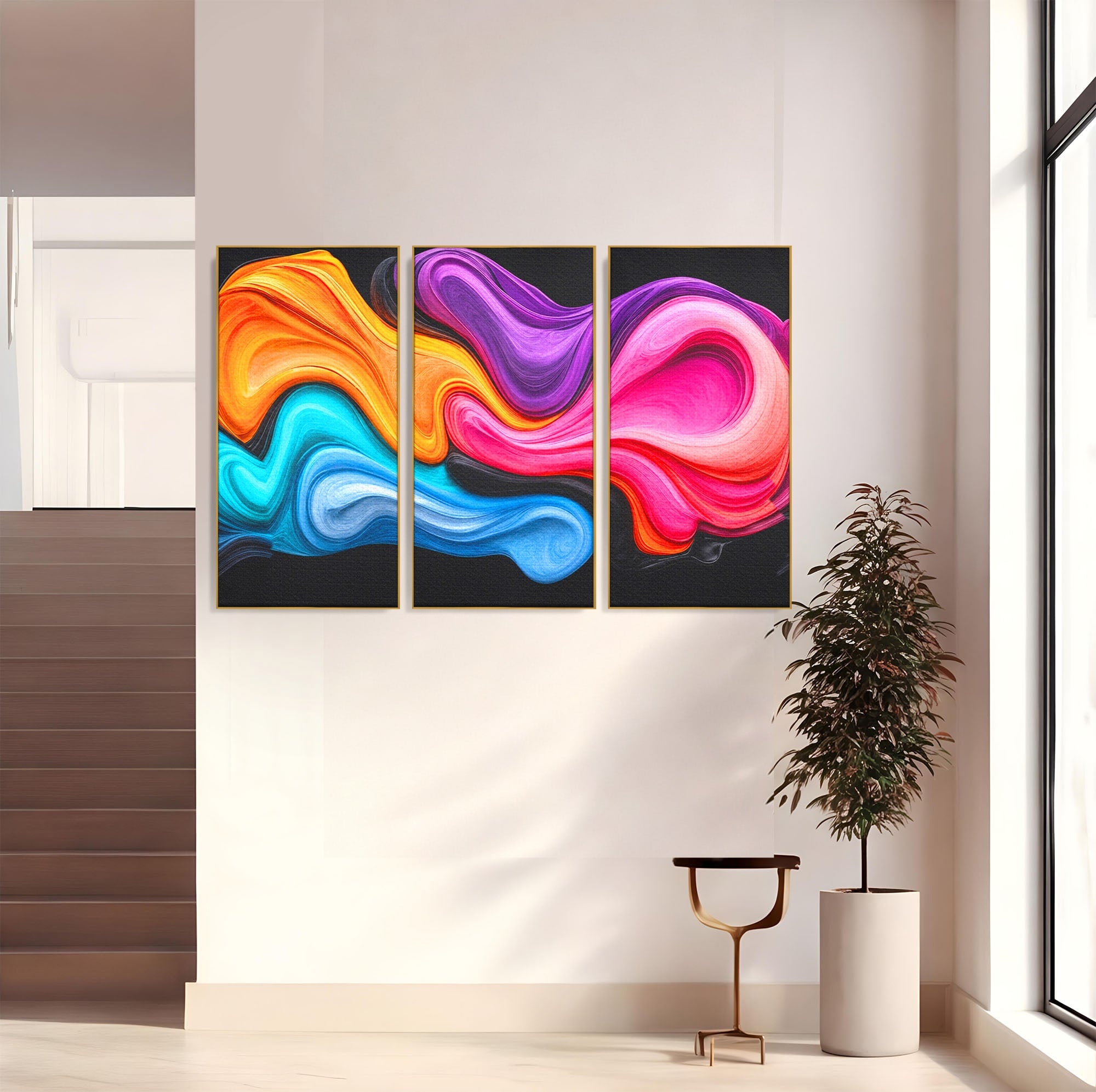 Set 3 Tablouri Canvas Premium LuxCanva® C3-1348, Vortexul Culorilor, Abstract, Culori, Vibrante, Arta, Living, Culori Vibrante