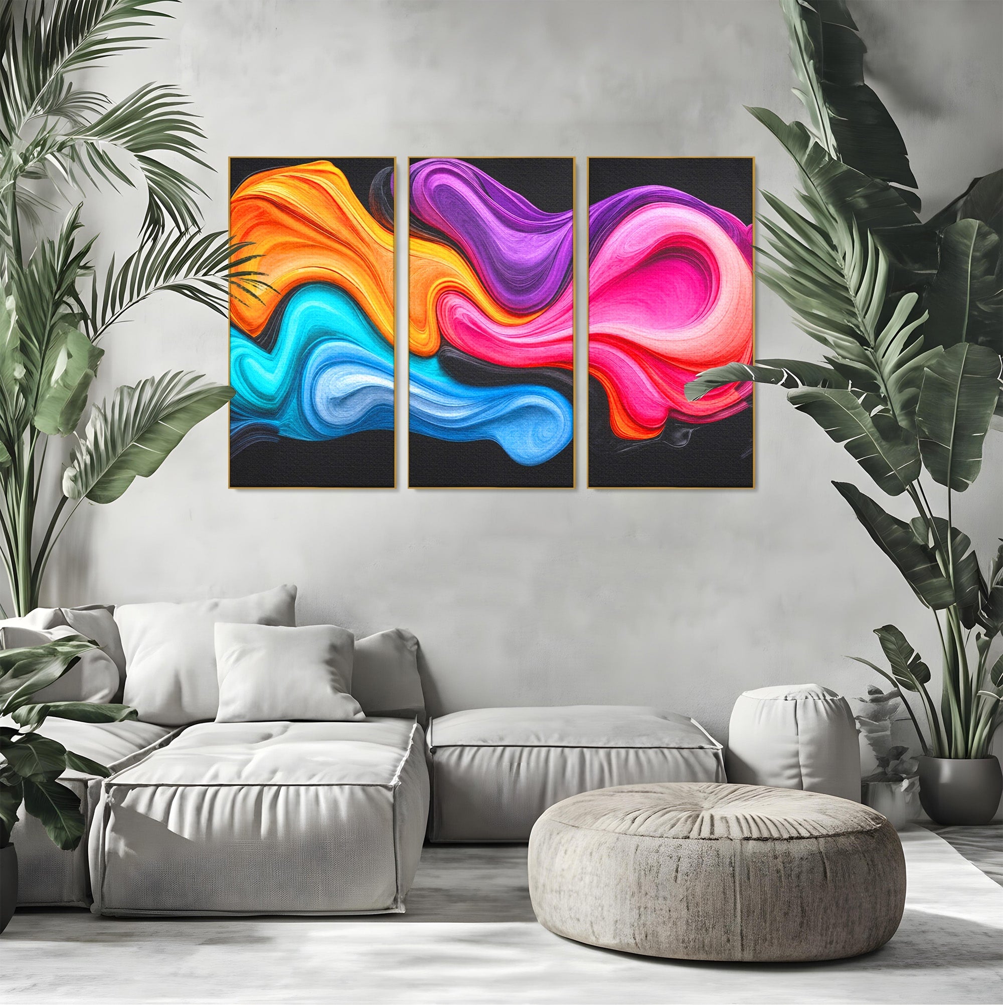 Set 3 Tablouri Canvas Premium LuxCanva® C3-1348, Vortexul Culorilor, Abstract, Culori, Vibrante, Arta, Living, Culori Vibrante