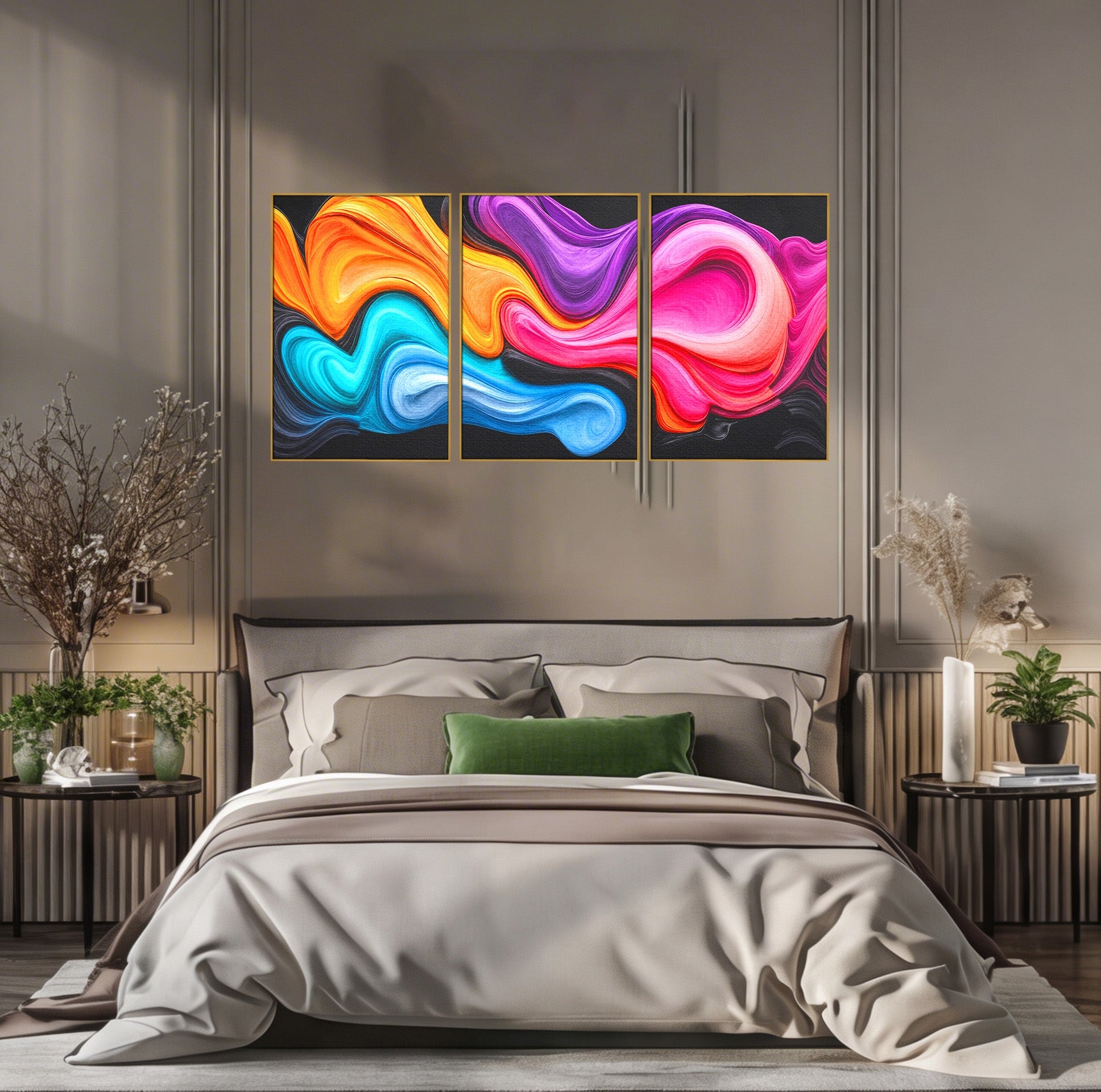 Set 3 Tablouri Canvas Premium LuxCanva® C3-1348, Vortexul Culorilor, Abstract, Culori, Vibrante, Arta, Living, Culori Vibrante