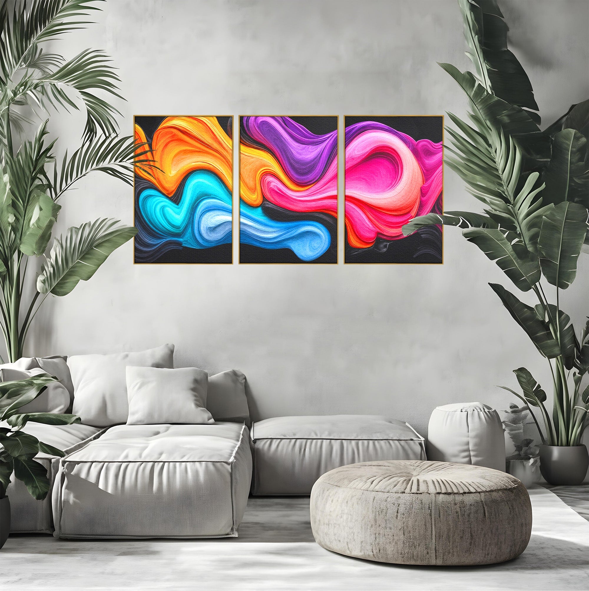 Set 3 Tablouri Canvas Premium LuxCanva® C3-1348, Vortexul Culorilor, Abstract, Culori, Vibrante, Arta, Living, Culori Vibrante