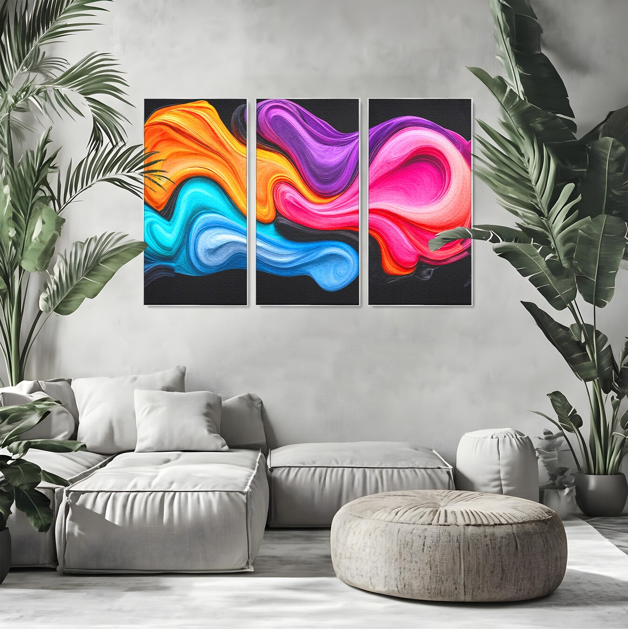 Set 3 Tablouri Canvas Premium LuxCanva® C3-1348, Vortexul Culorilor, Abstract, Culori, Vibrante, Arta, Living, Culori Vibrante