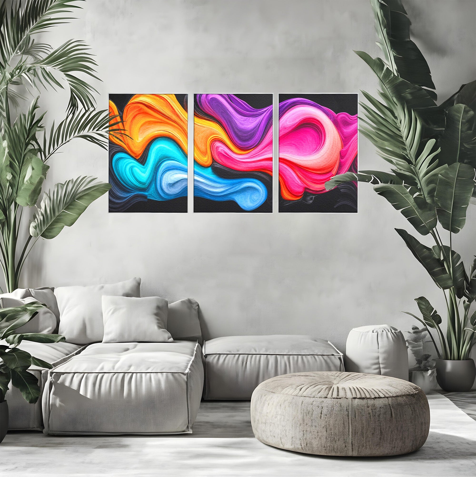 Set 3 Tablouri Canvas Premium LuxCanva® C3-1348, Vortexul Culorilor, Abstract, Culori, Vibrante, Arta, Living, Culori Vibrante