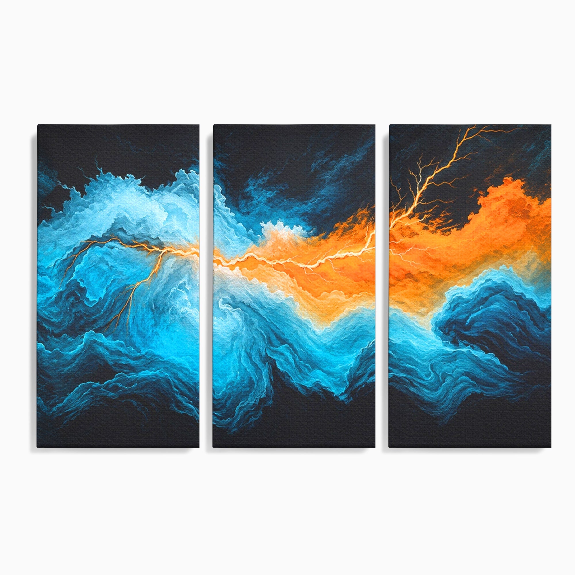 Set 3 Tablouri Canvas Premium LuxCanva® C3-1350, Furtuna Elementelor, Furtuna, Peisaj, Abstract, Living, Dramatic, Culori Vibrante