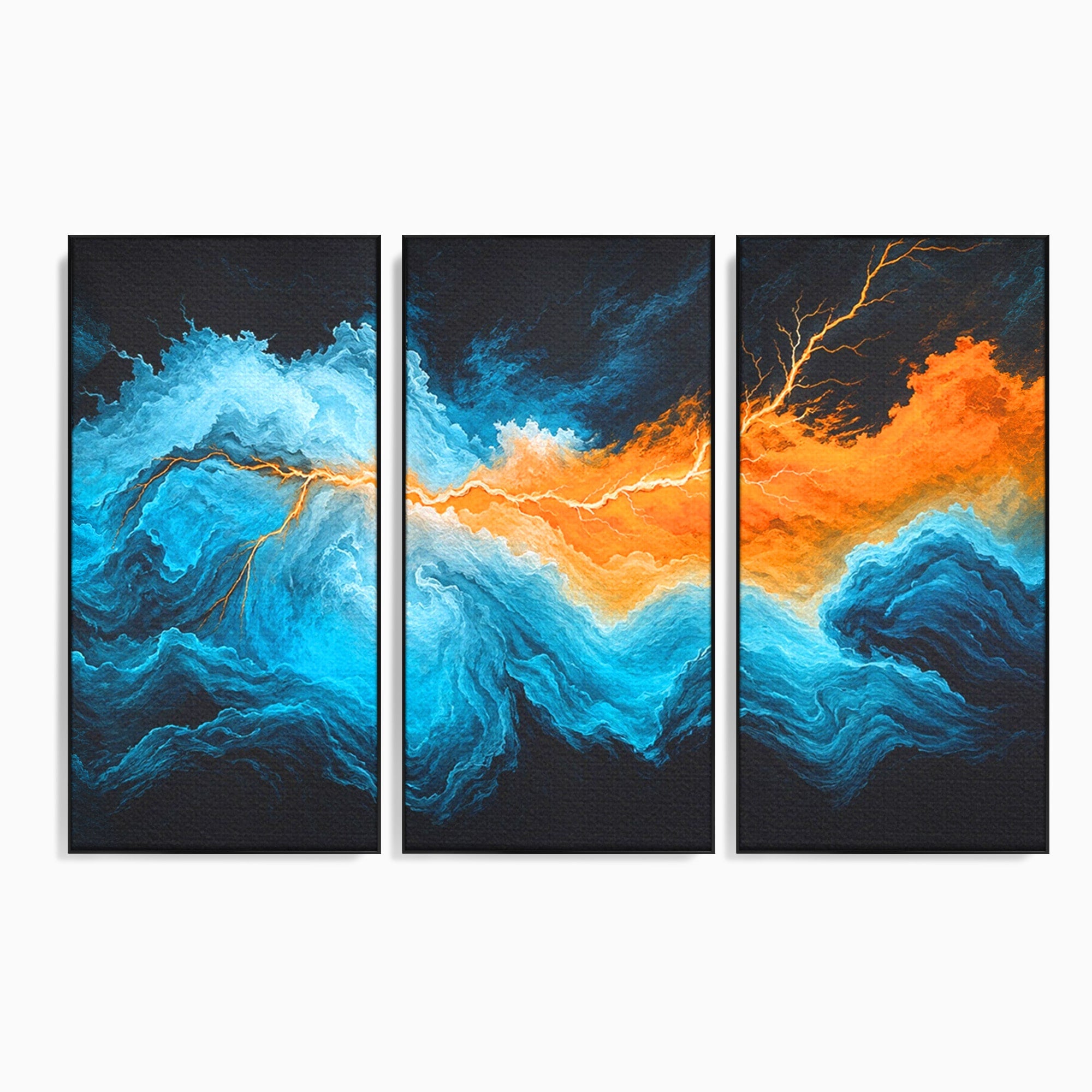 Set 3 Tablouri Canvas Premium LuxCanva® C3-1350, Furtuna Elementelor, Furtuna, Peisaj, Abstract, Living, Dramatic, Culori Vibrante