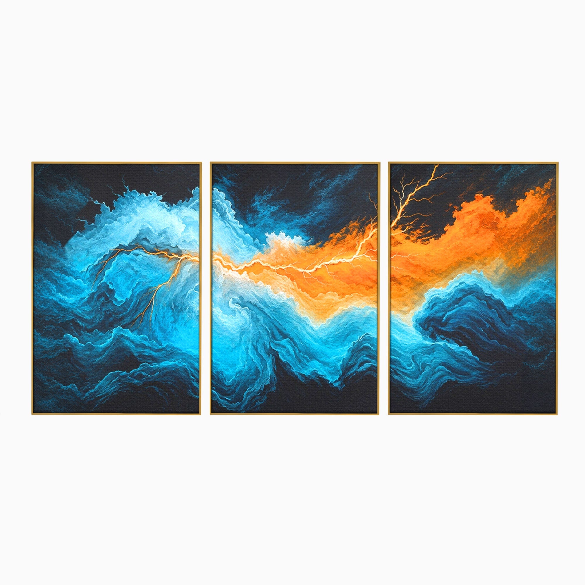 Set 3 Tablouri Canvas Premium LuxCanva® C3-1350, Furtuna Elementelor, Furtuna, Peisaj, Abstract, Living, Dramatic, Culori Vibrante