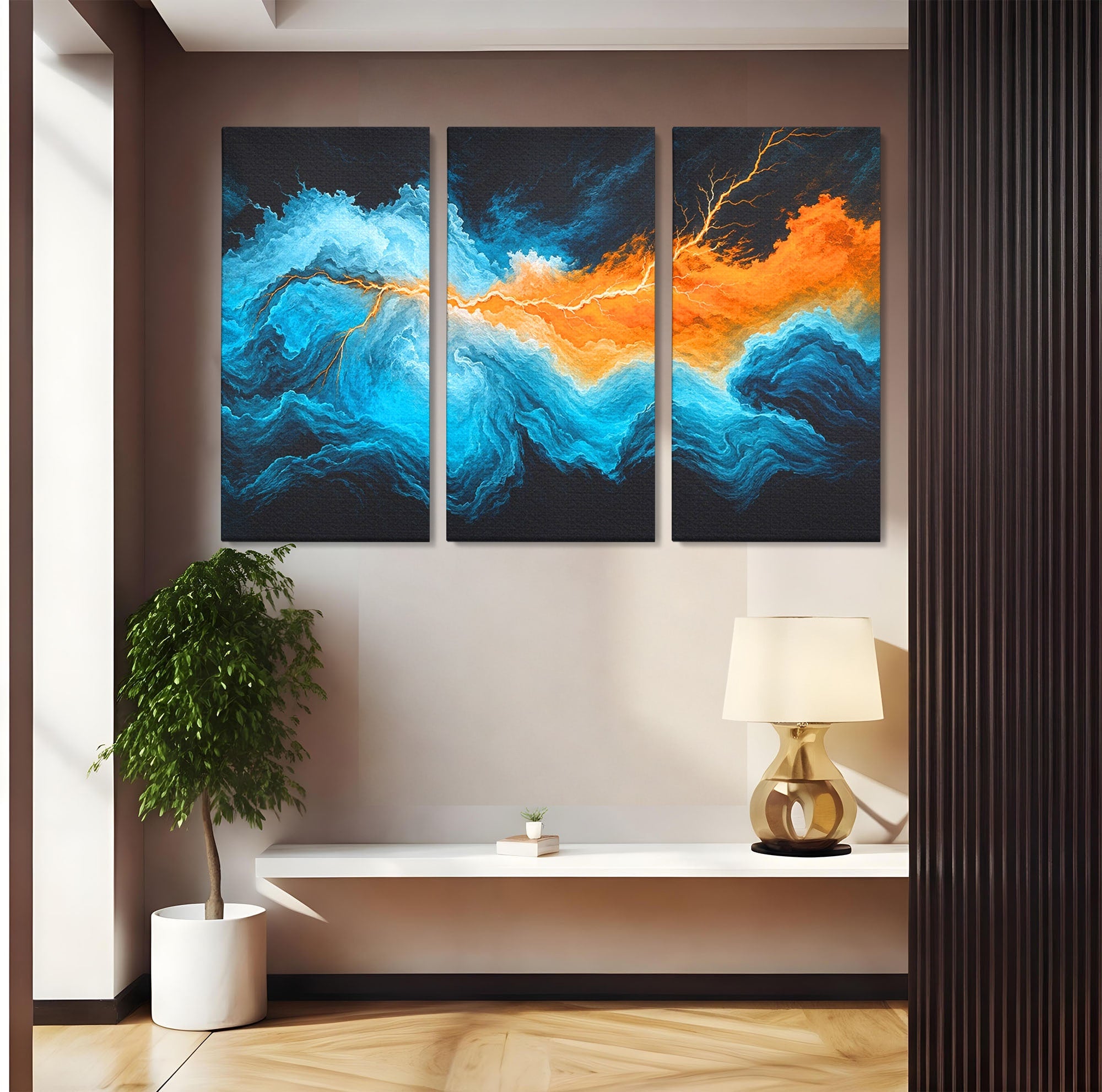 Set 3 Tablouri Canvas Premium LuxCanva® C3-1350, Furtuna Elementelor, Furtuna, Peisaj, Abstract, Living, Dramatic, Culori Vibrante