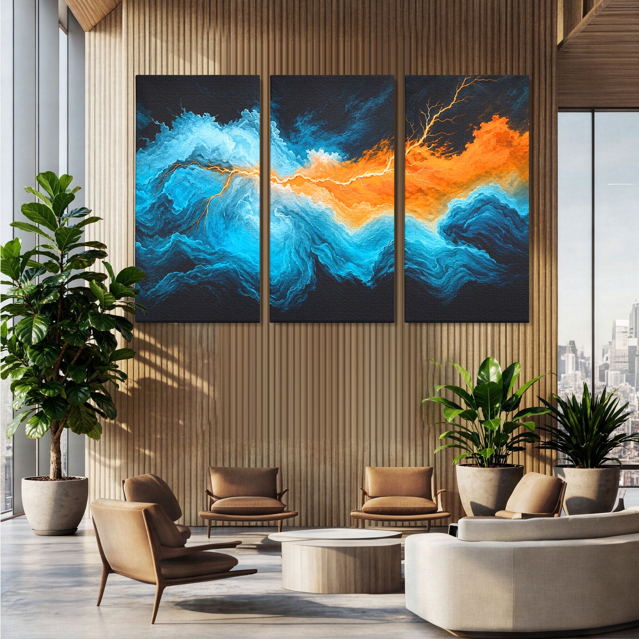 Set 3 Tablouri Canvas Premium LuxCanva® C3-1350, Furtuna Elementelor, Furtuna, Peisaj, Abstract, Living, Dramatic, Culori Vibrante