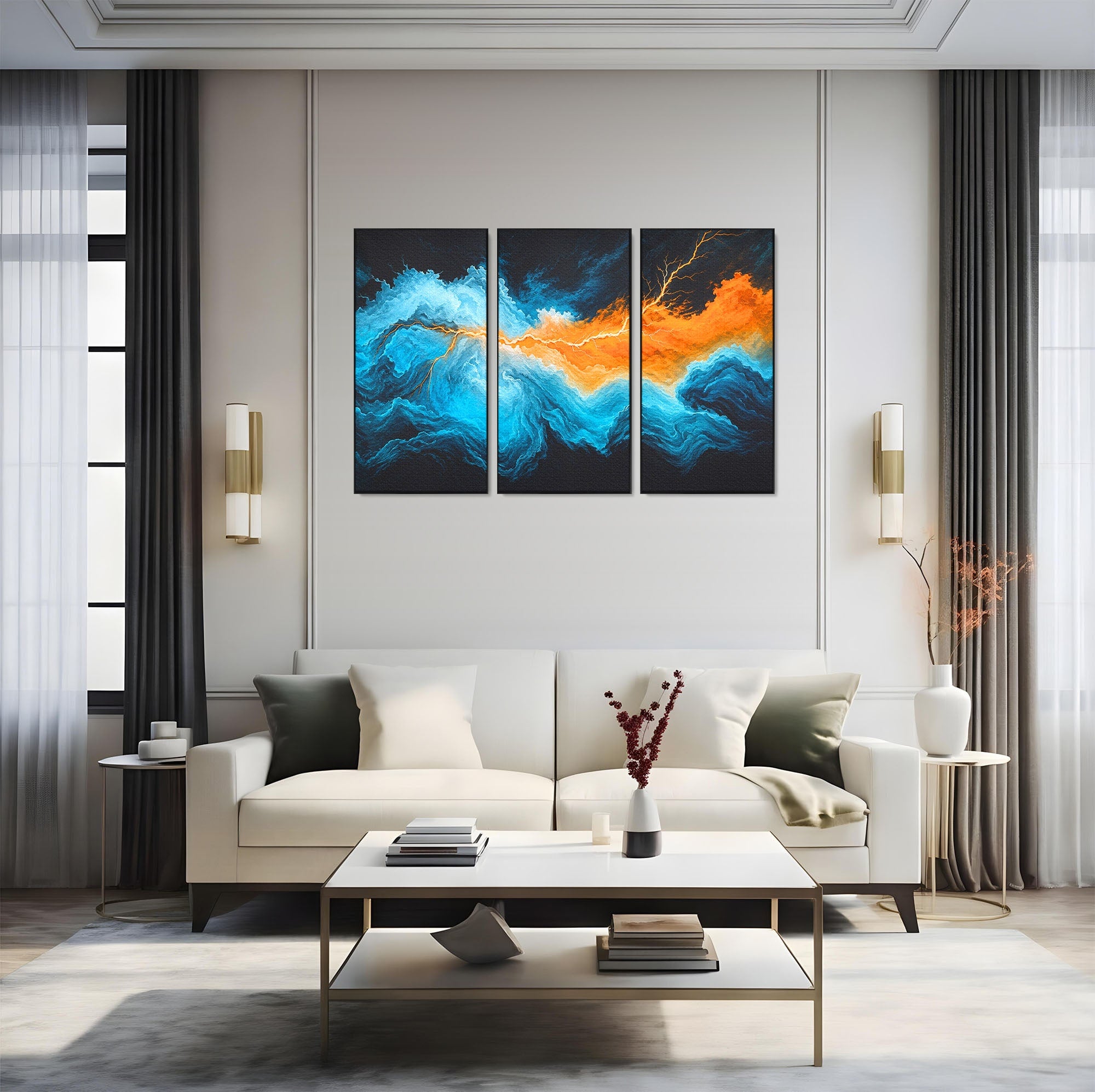 Set 3 Tablouri Canvas Premium LuxCanva® C3-1350, Furtuna Elementelor, Furtuna, Peisaj, Abstract, Living, Dramatic, Culori Vibrante