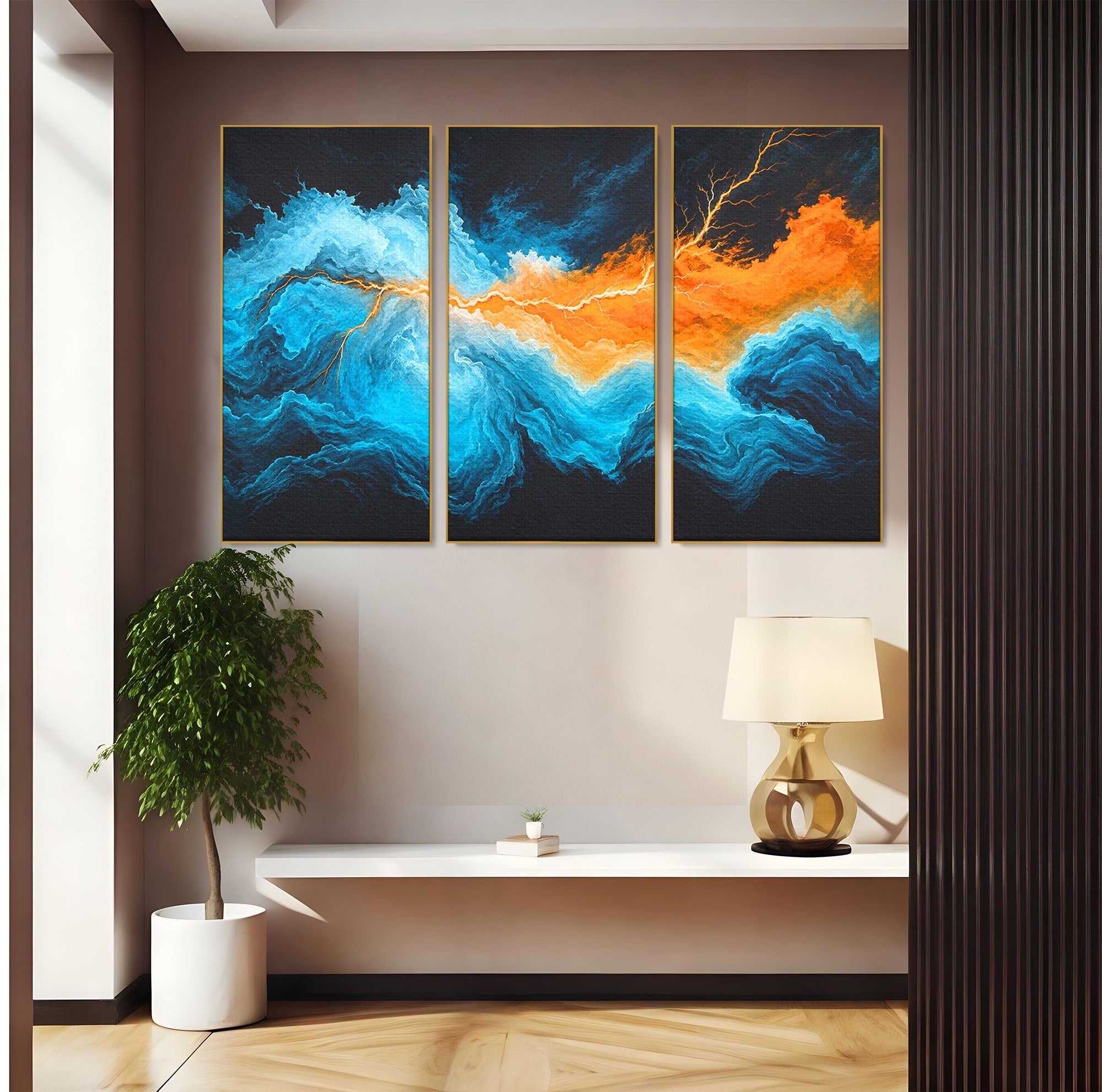 Set 3 Tablouri Canvas Premium LuxCanva® C3-1350, Furtuna Elementelor, Furtuna, Peisaj, Abstract, Living, Dramatic, Culori Vibrante